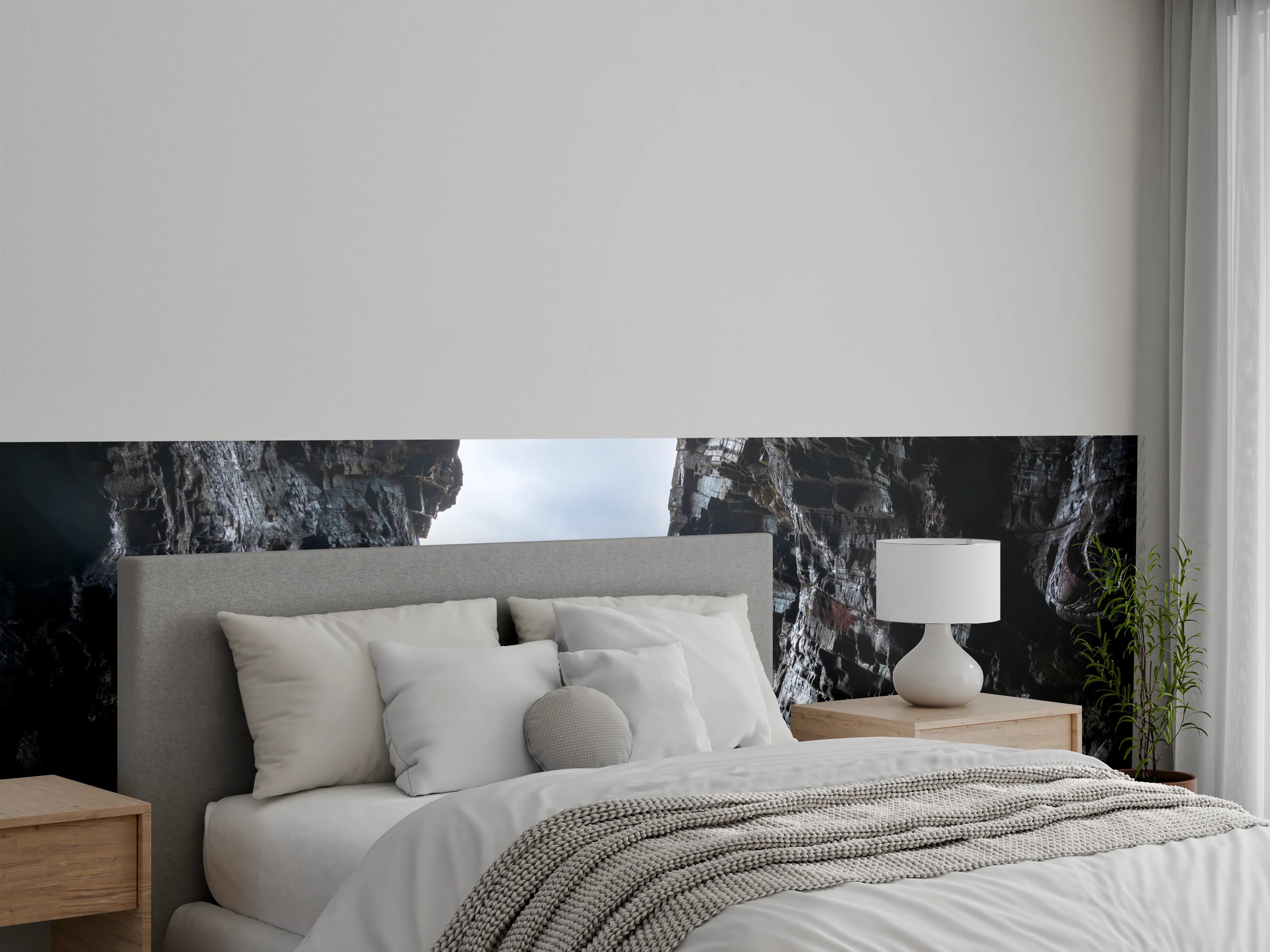 Wandverkleidung Schlafzimmer - Höhlenblick am Meer – Felsengrotte Fototapete