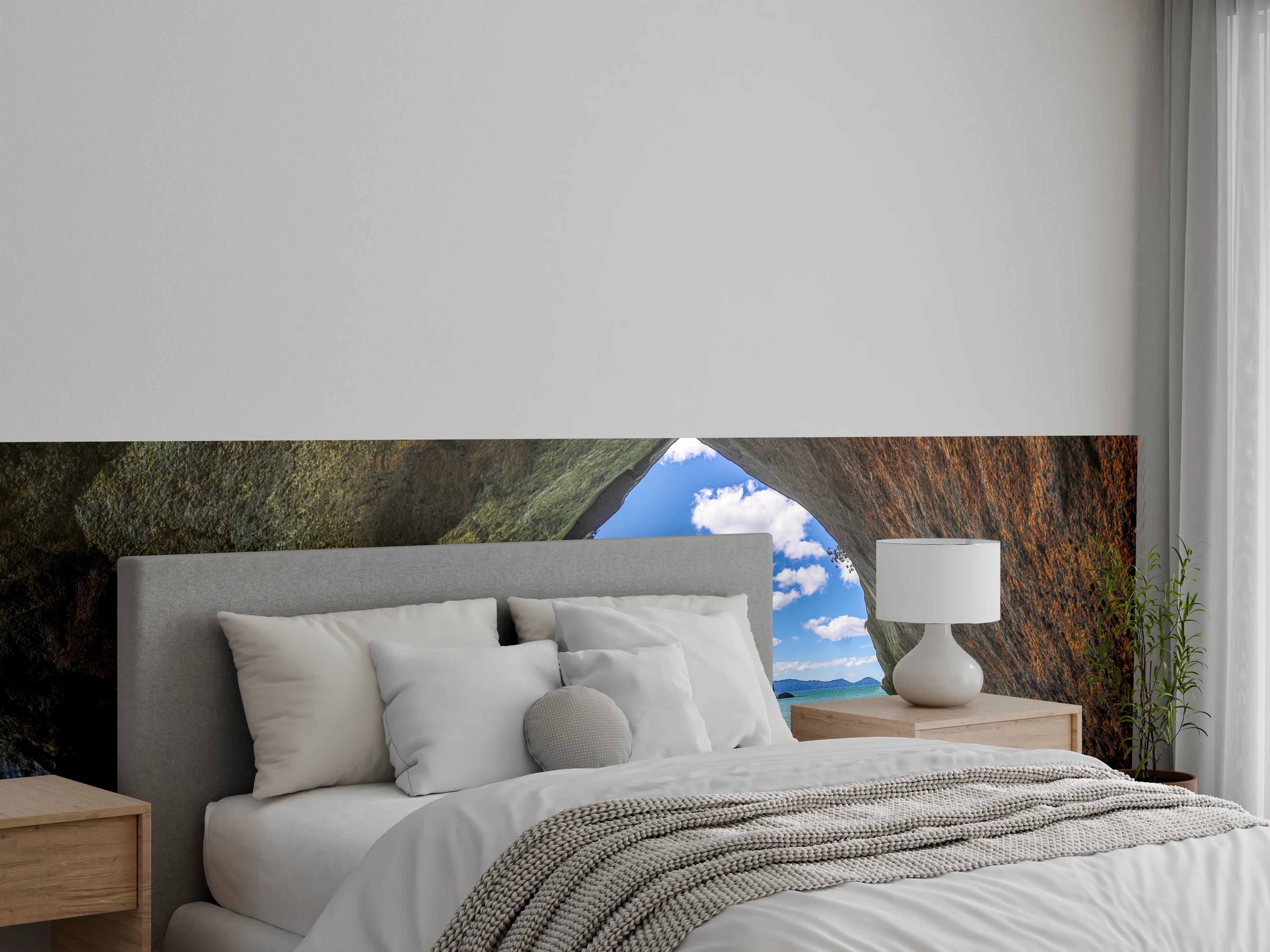 Wandverkleidung Schlafzimmer - Höhlenblick am türkisfarbenen Meer