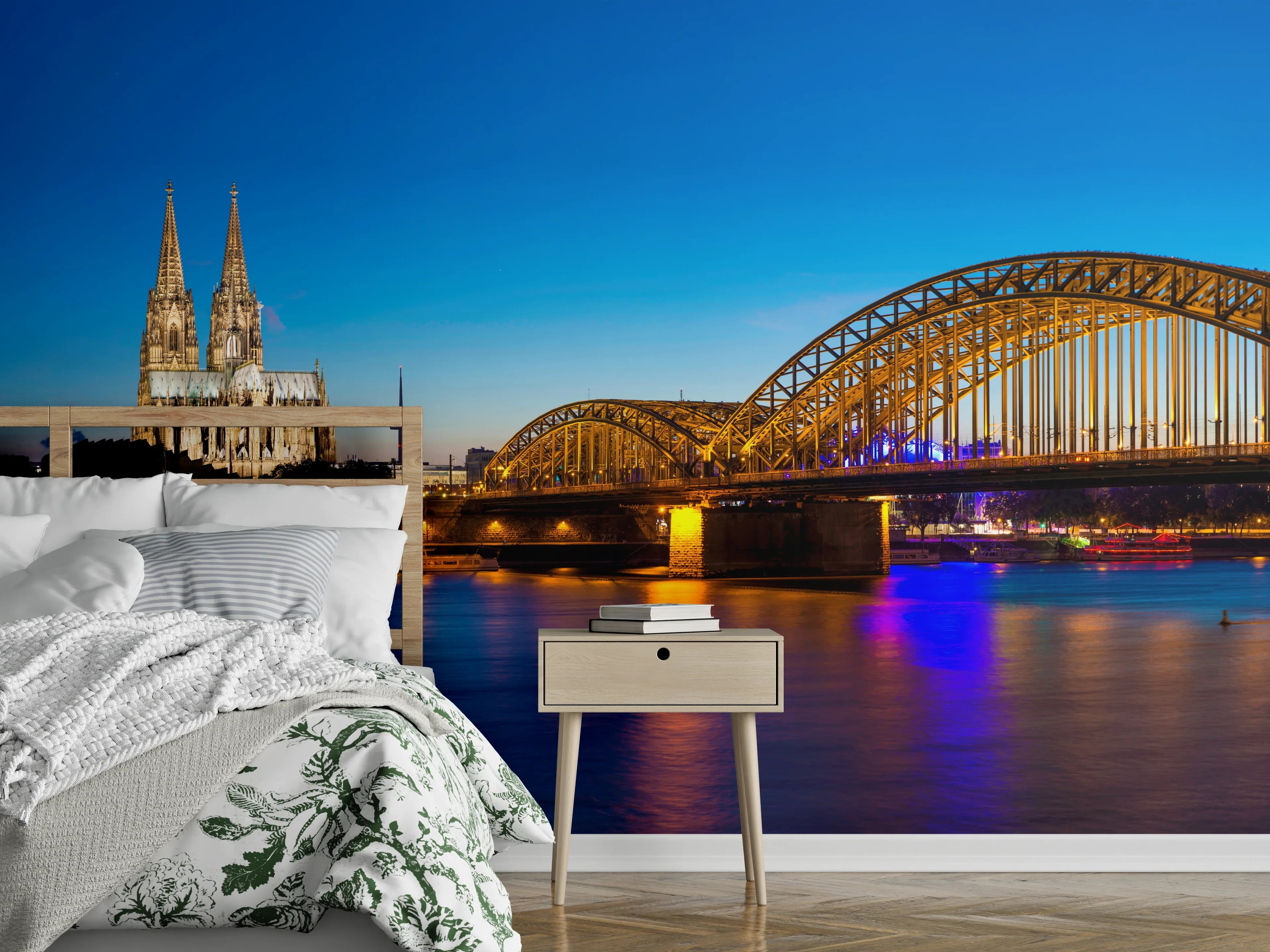 Wandverkleidung Schlafzimmer - Hohenzollern Brücke Köln in der Nacht