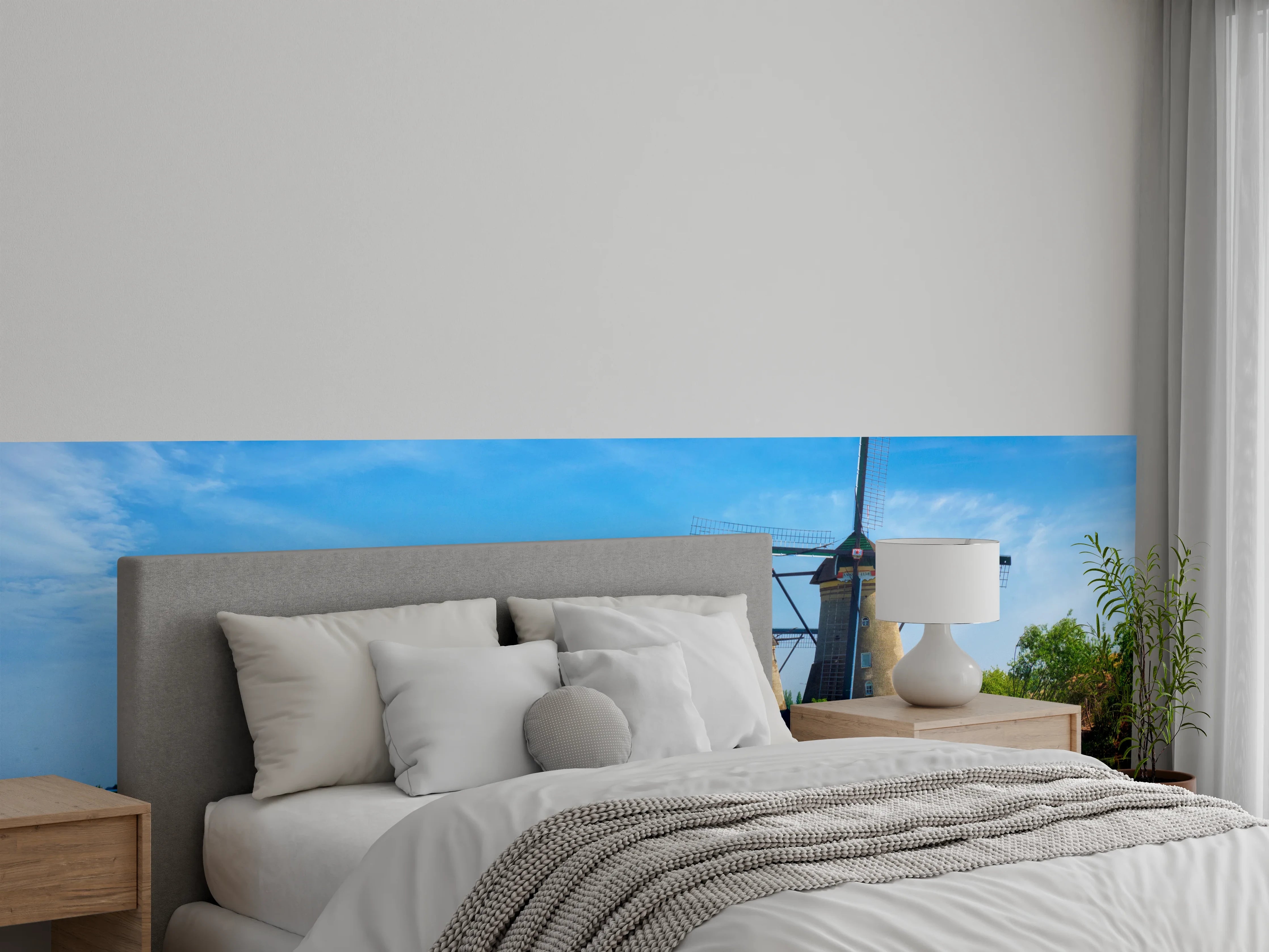 Wandverkleidung Schlafzimmer - Holländische Windmühlen am Flussufer