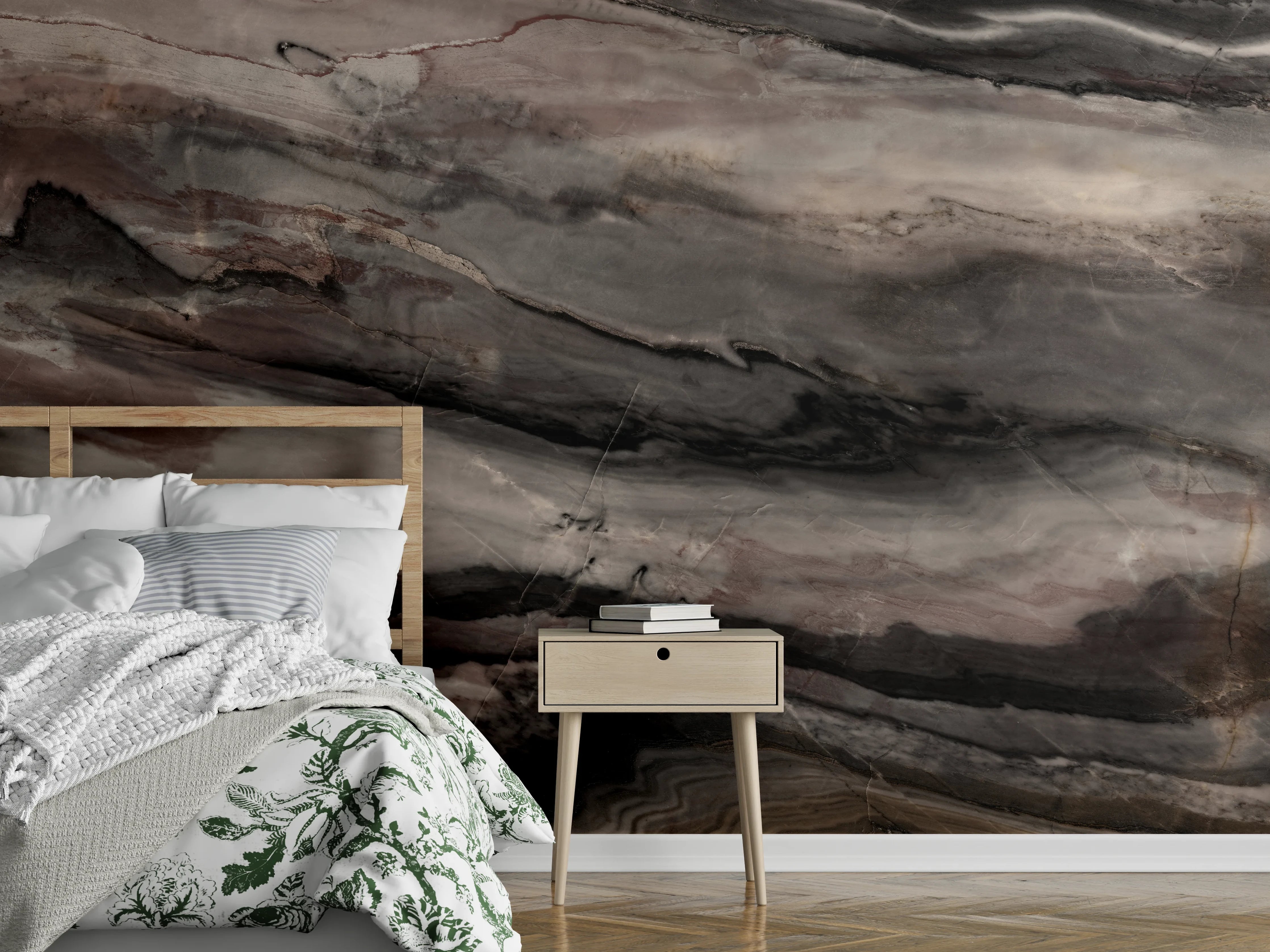 Wandverkleidung Schlafzimmer - Holz-Marmor Textur