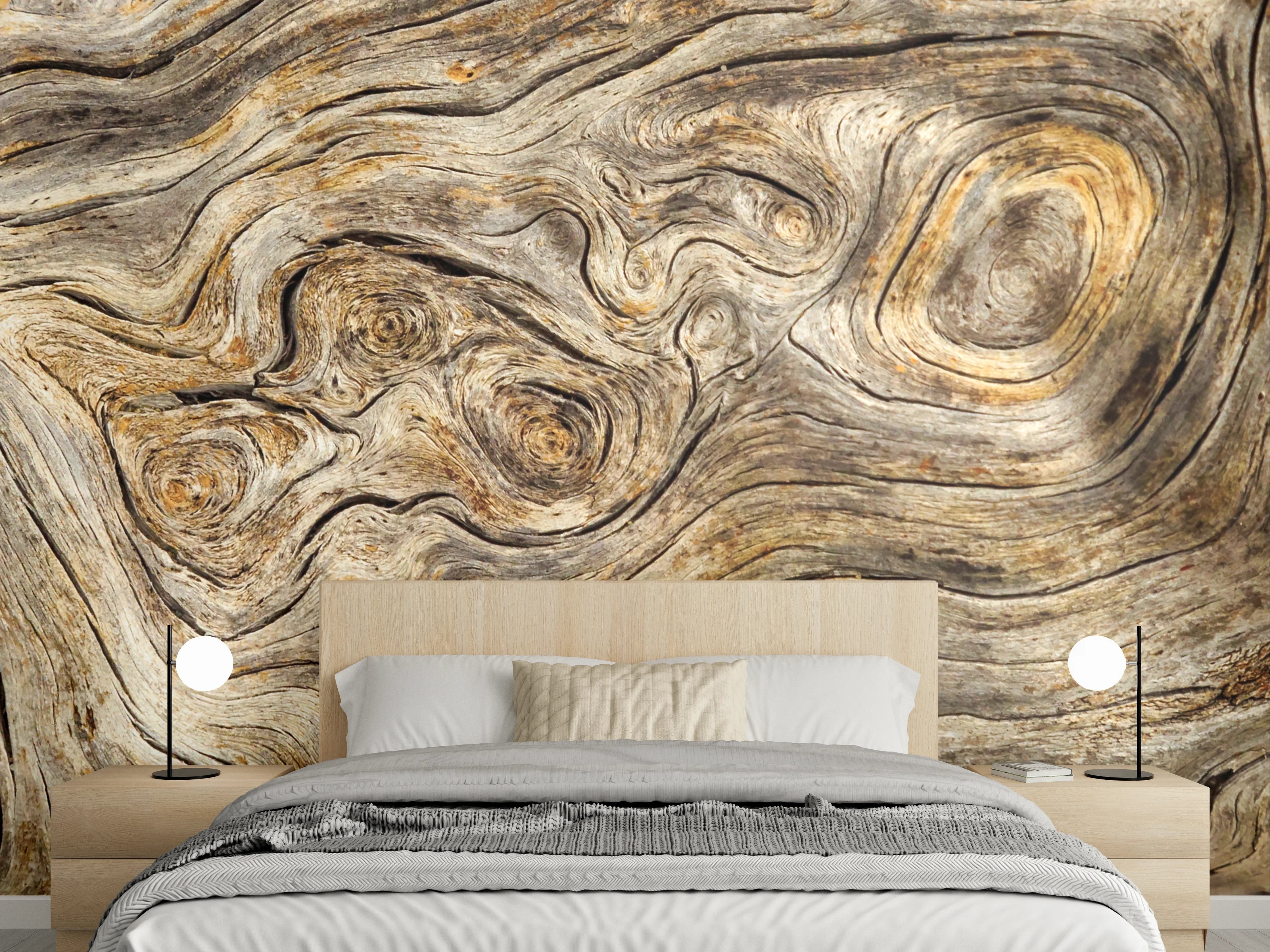 Wandverkleidung Schlafzimmer - Holzmaserung Natur Braun Beige Grau