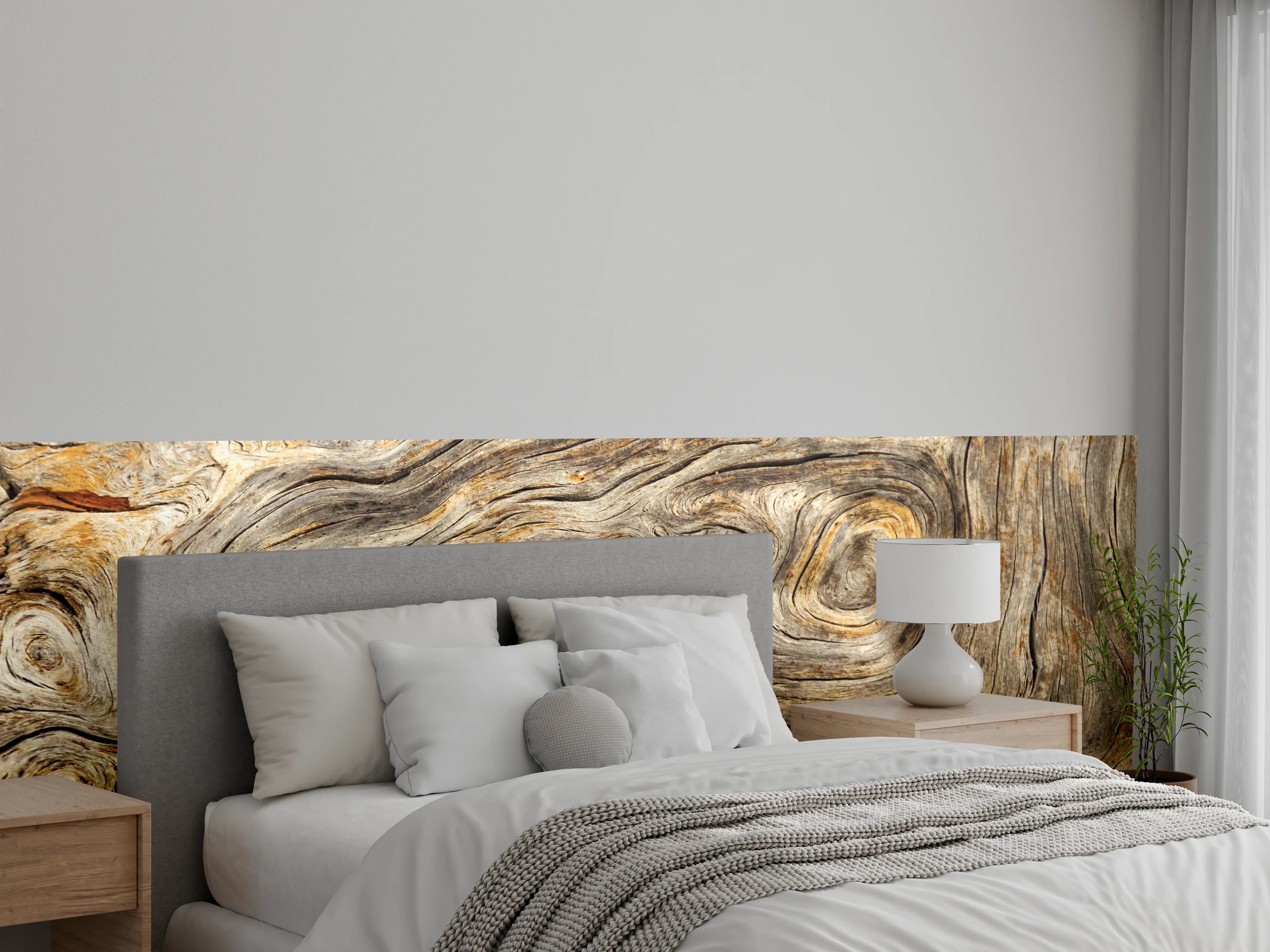Wandverkleidung Schlafzimmer - Holzmaserung Natur Braun Beige Grau