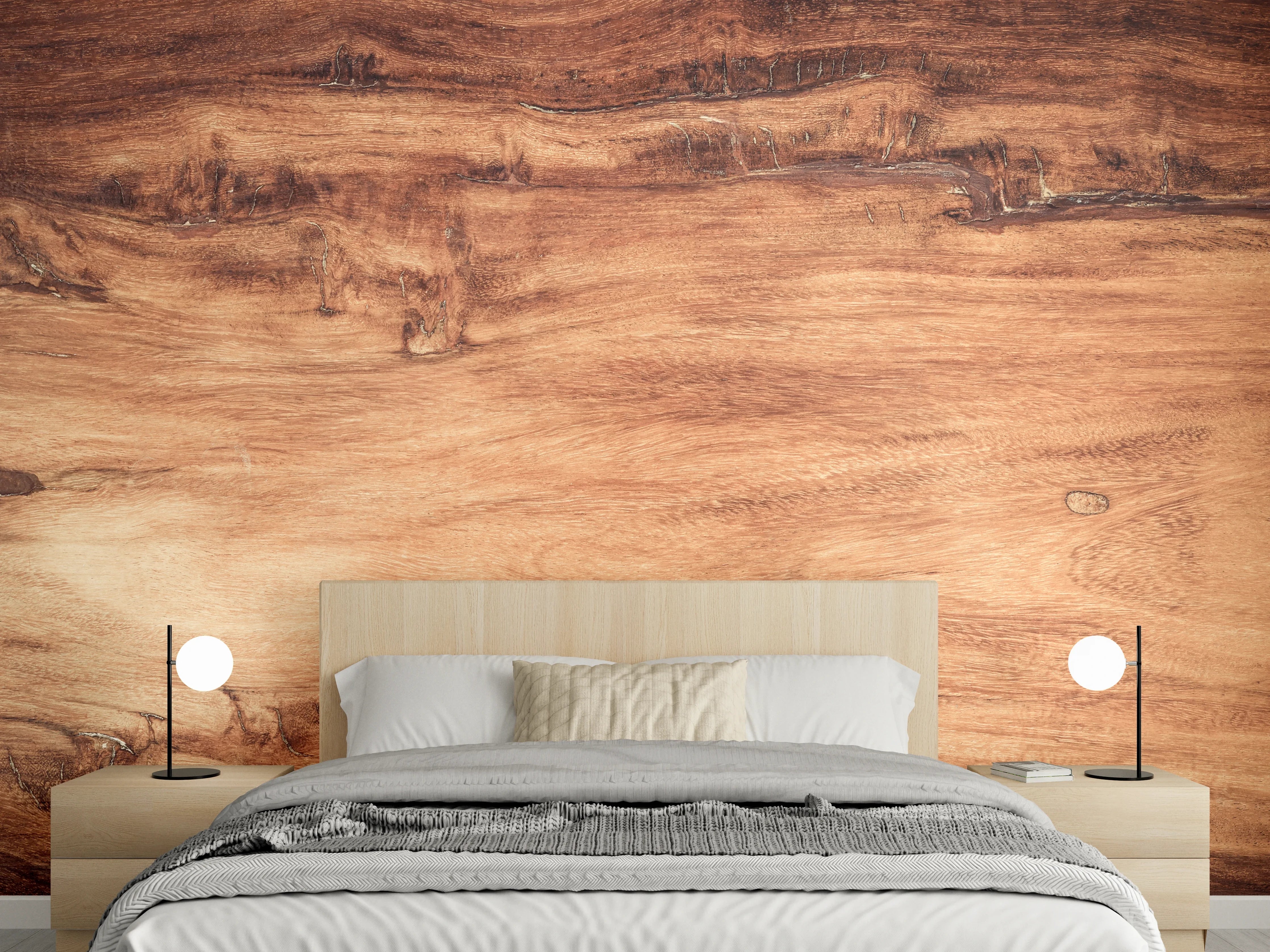 Wandverkleidung Schlafzimmer - Holzoptik Braun Natur Maserung