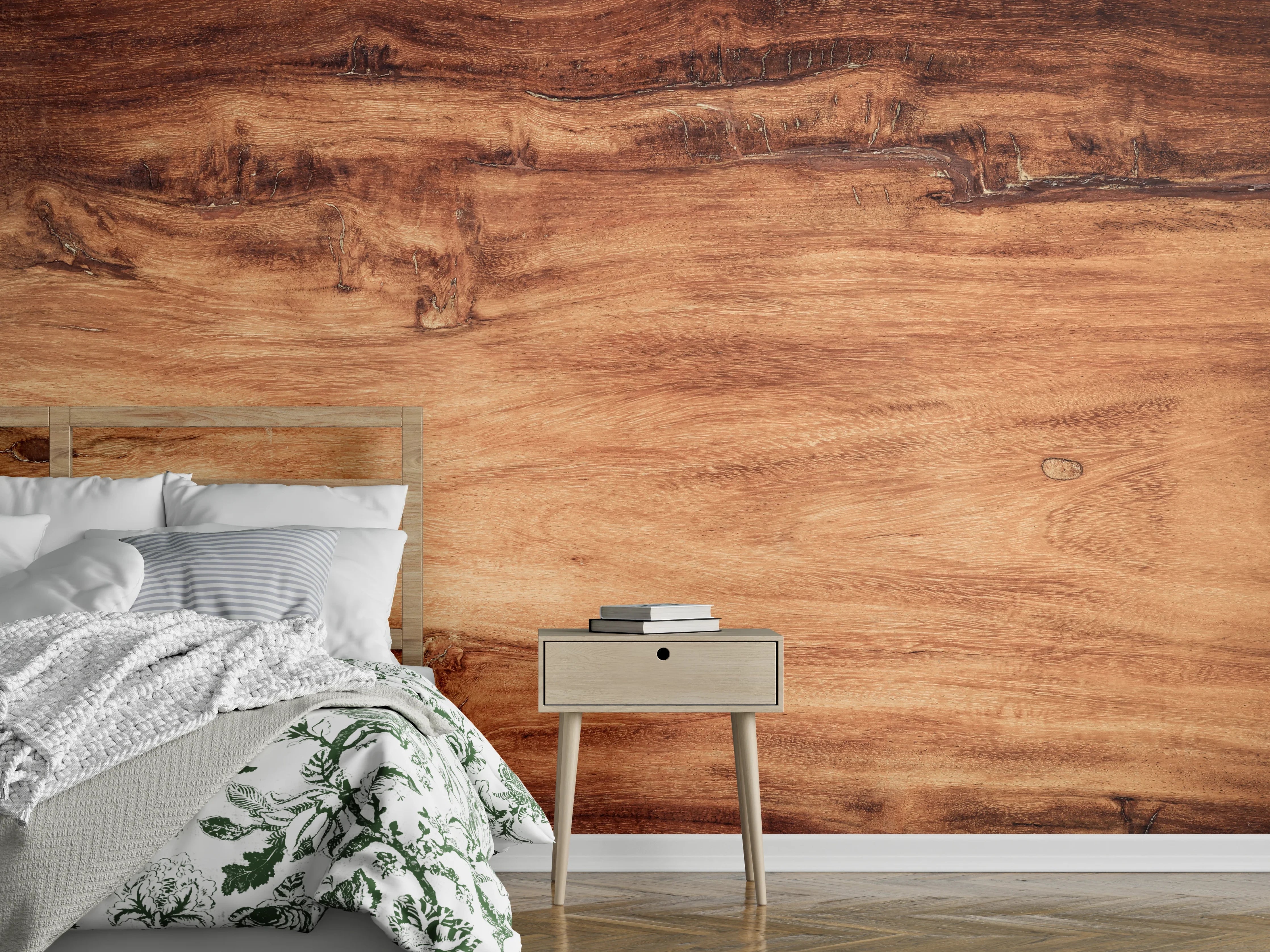 Wandverkleidung Schlafzimmer - Holzoptik Braun Natur Maserung