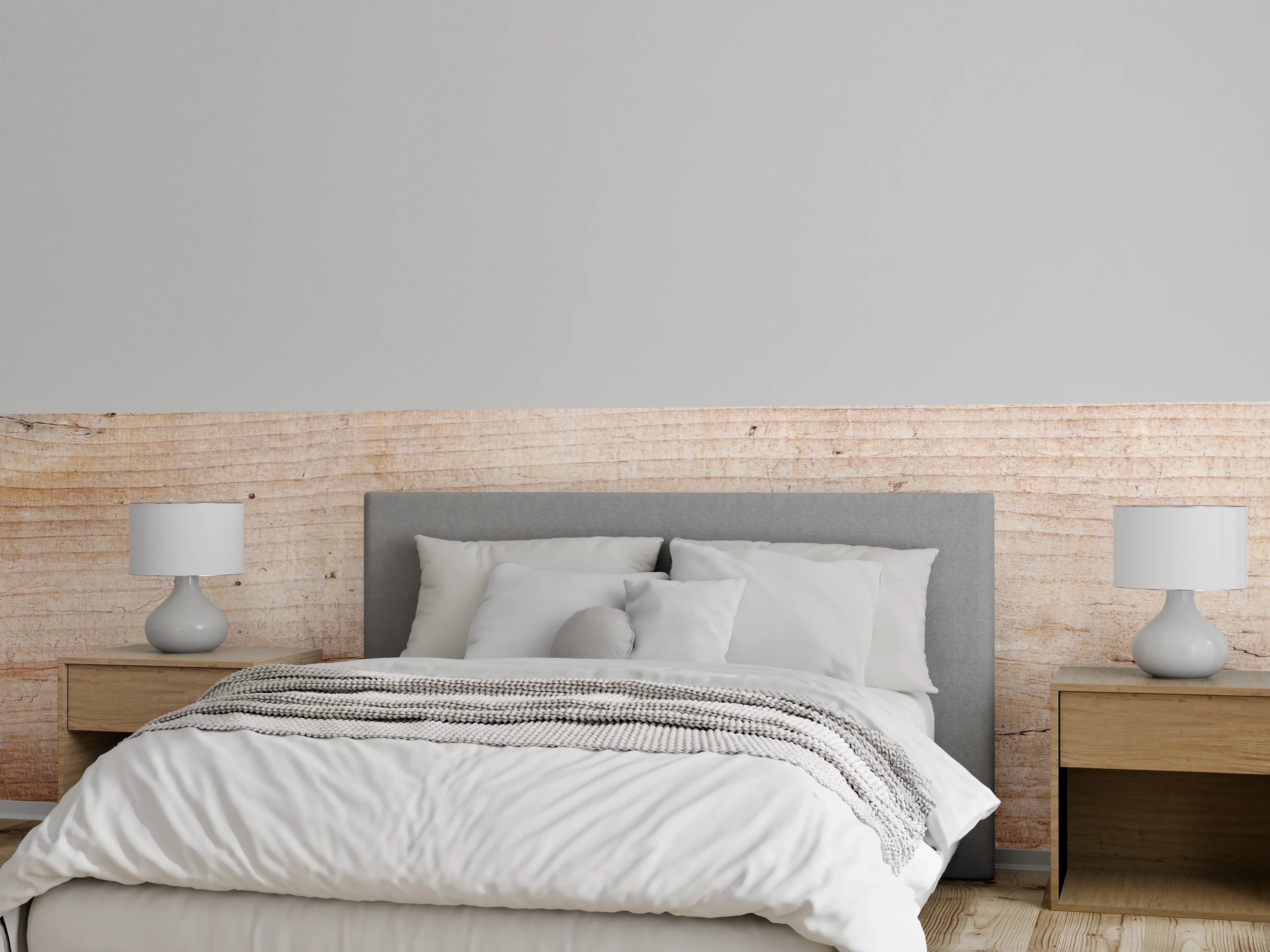 Wandverkleidung Schlafzimmer - Holzoptik in natürlicher Farbgestaltung
