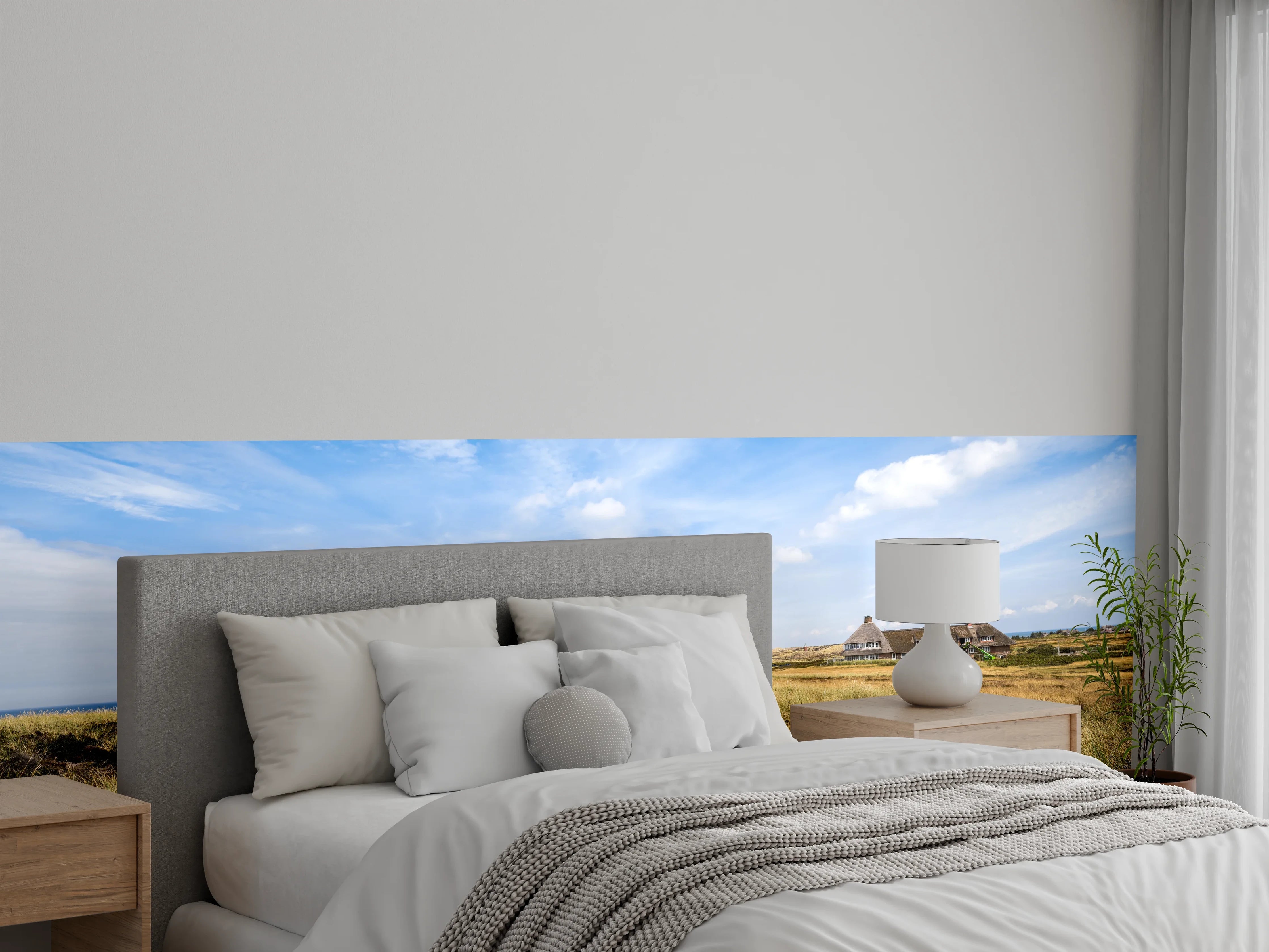 Wandverkleidung Schlafzimmer - Holzsteg durch Dünen zum Meer