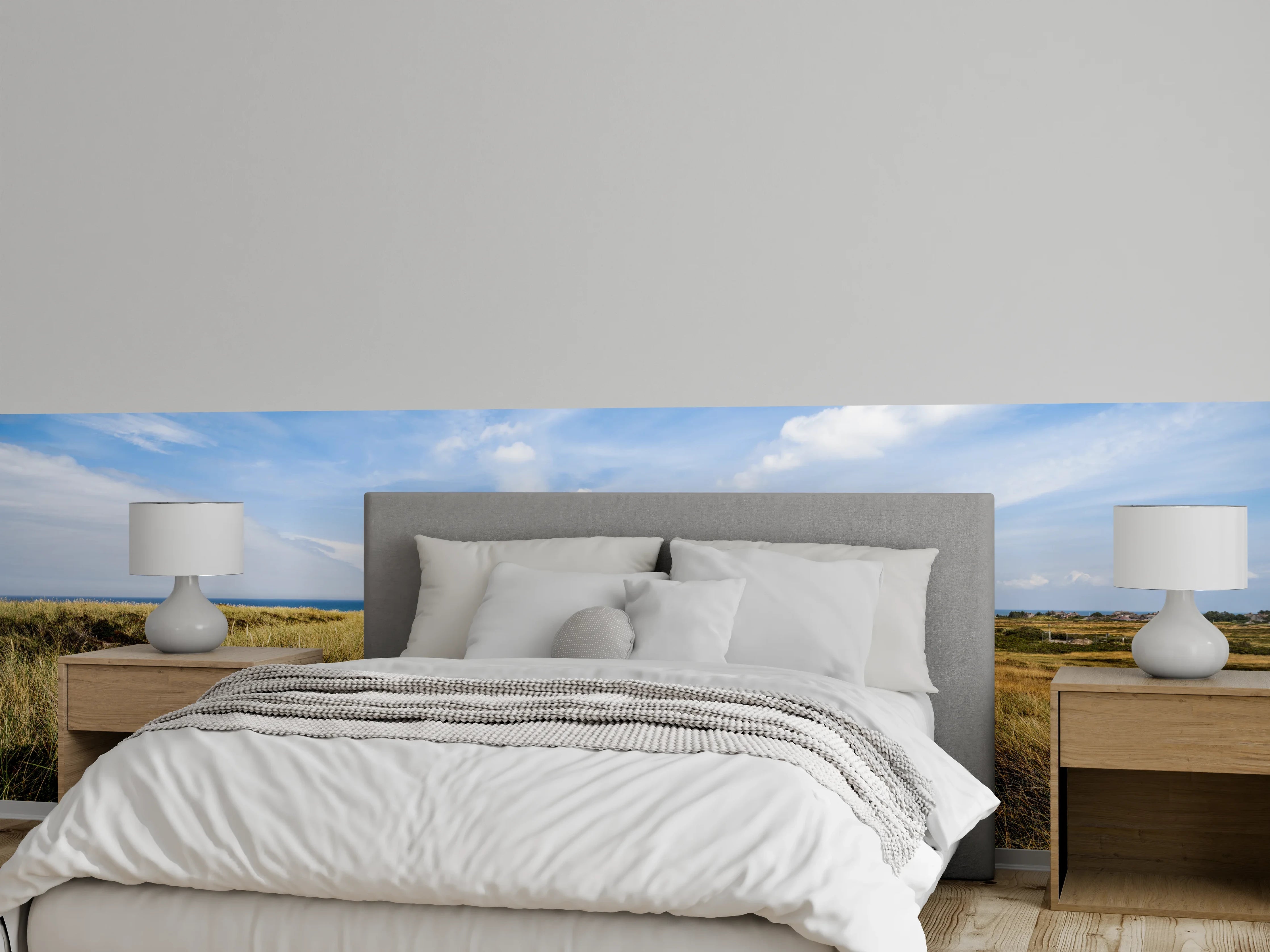 Wandverkleidung Schlafzimmer - Holzsteg durch Dünen zum Meer