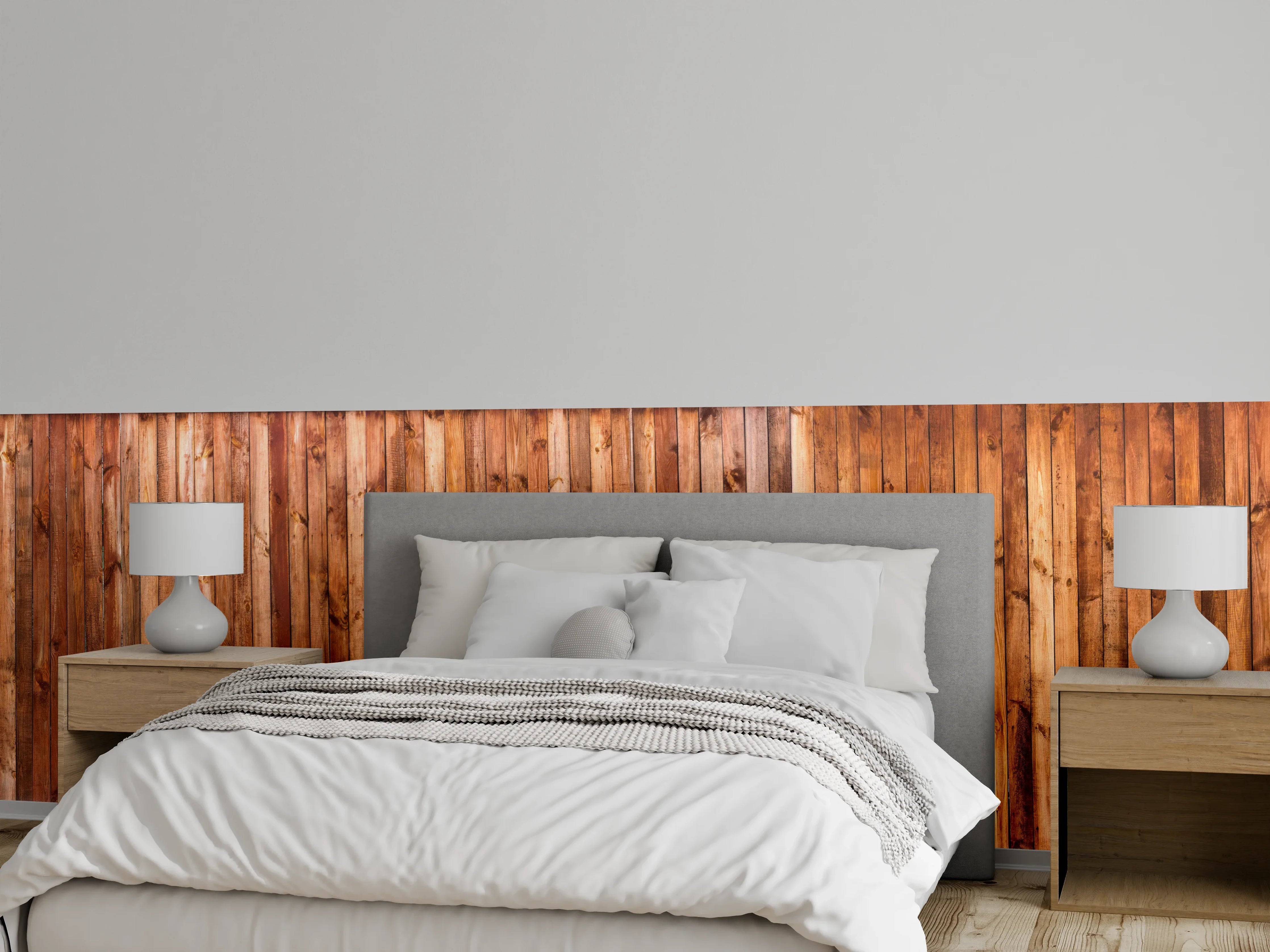 Wandverkleidung Schlafzimmer - Holzstruktur Planken Panorama