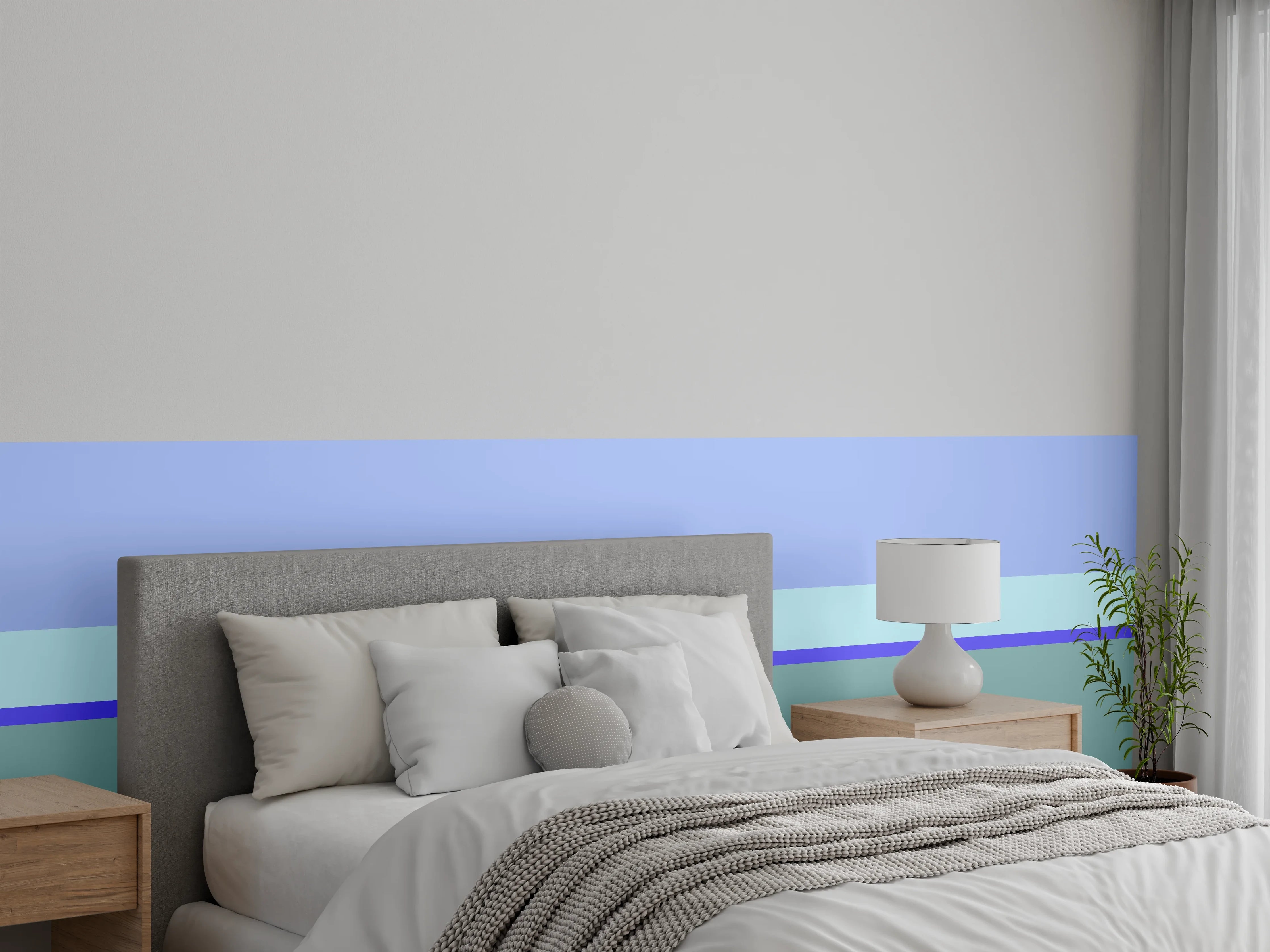 Wandverkleidung Schlafzimmer - Horizont Abstrakt Blau Grün Minimal