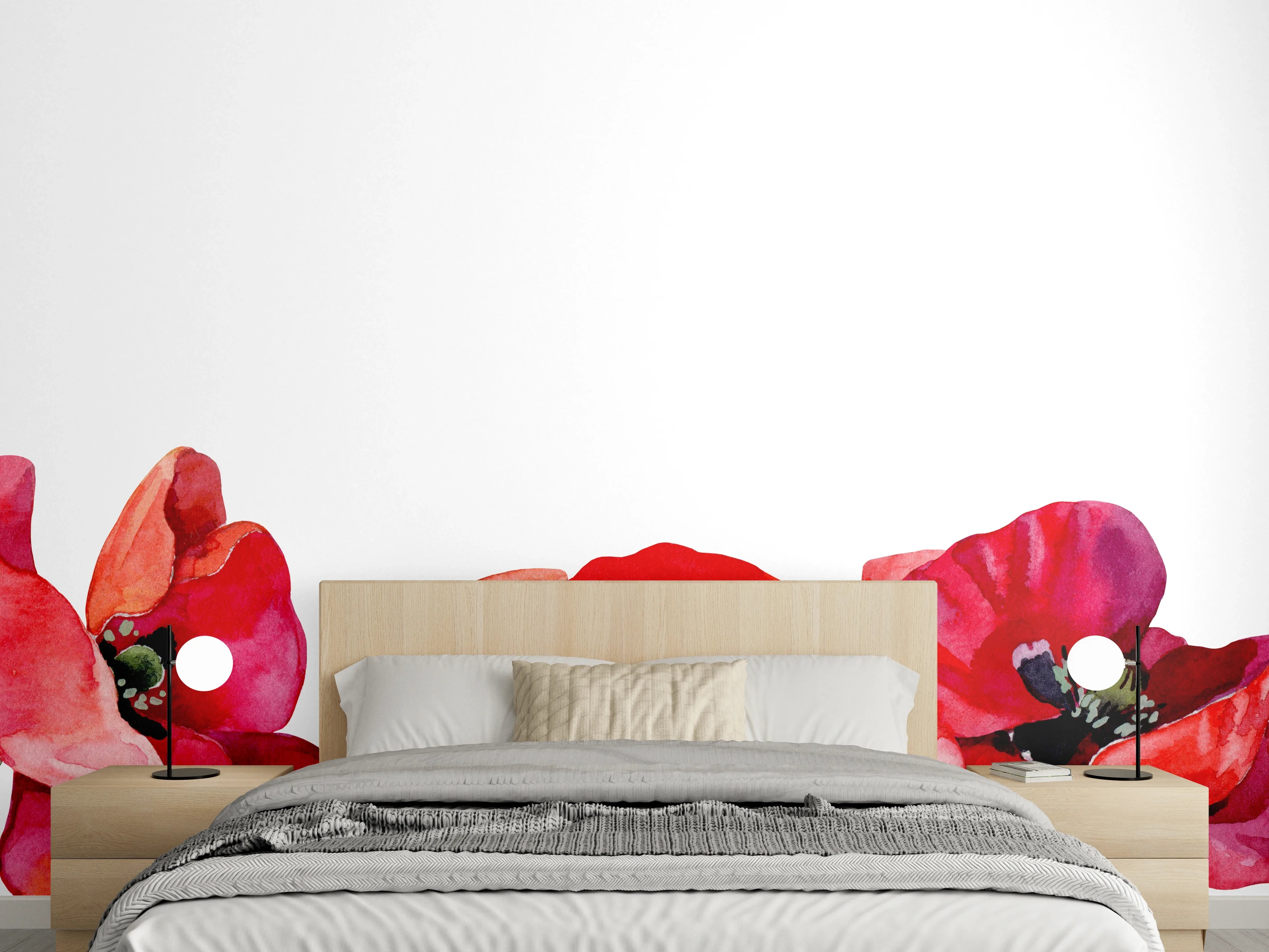 Wandverkleidung Schlafzimmer - Horizontale scharlachroten Mohnblumen