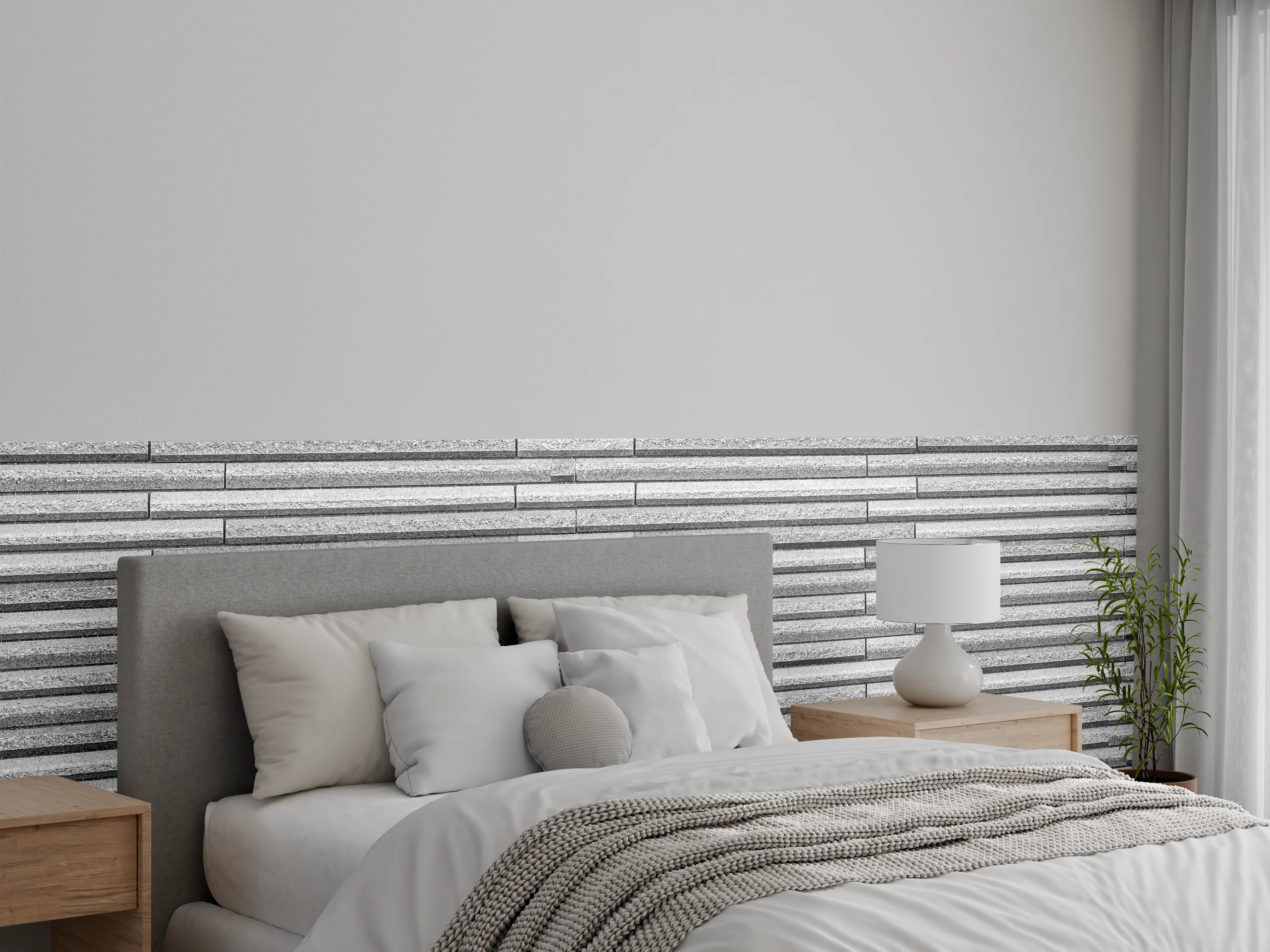 Wandverkleidung Schlafzimmer - Horizontale weiße Steinwand Textur