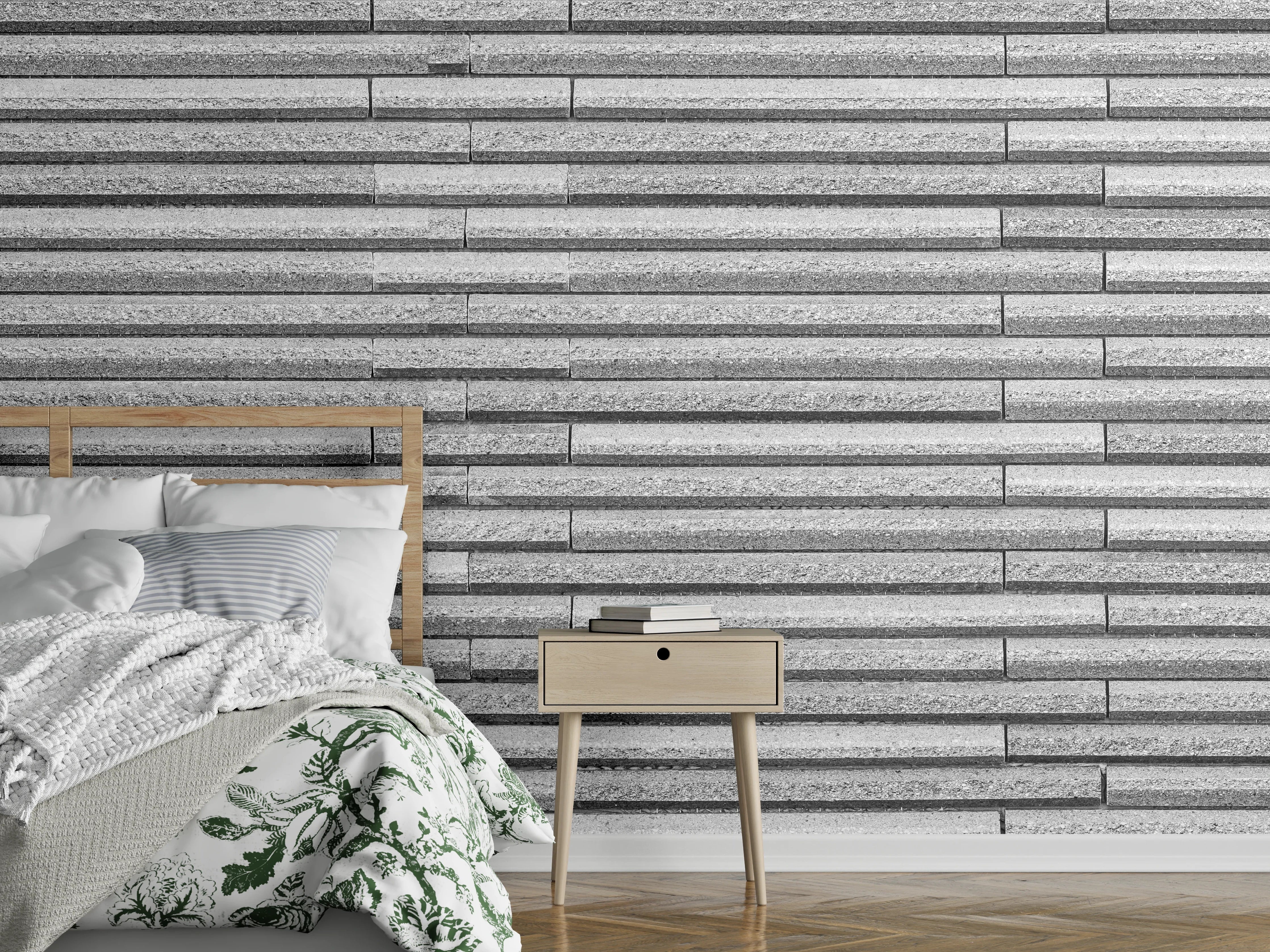 Wandverkleidung Schlafzimmer - Horizontale weiße Steinwand Textur