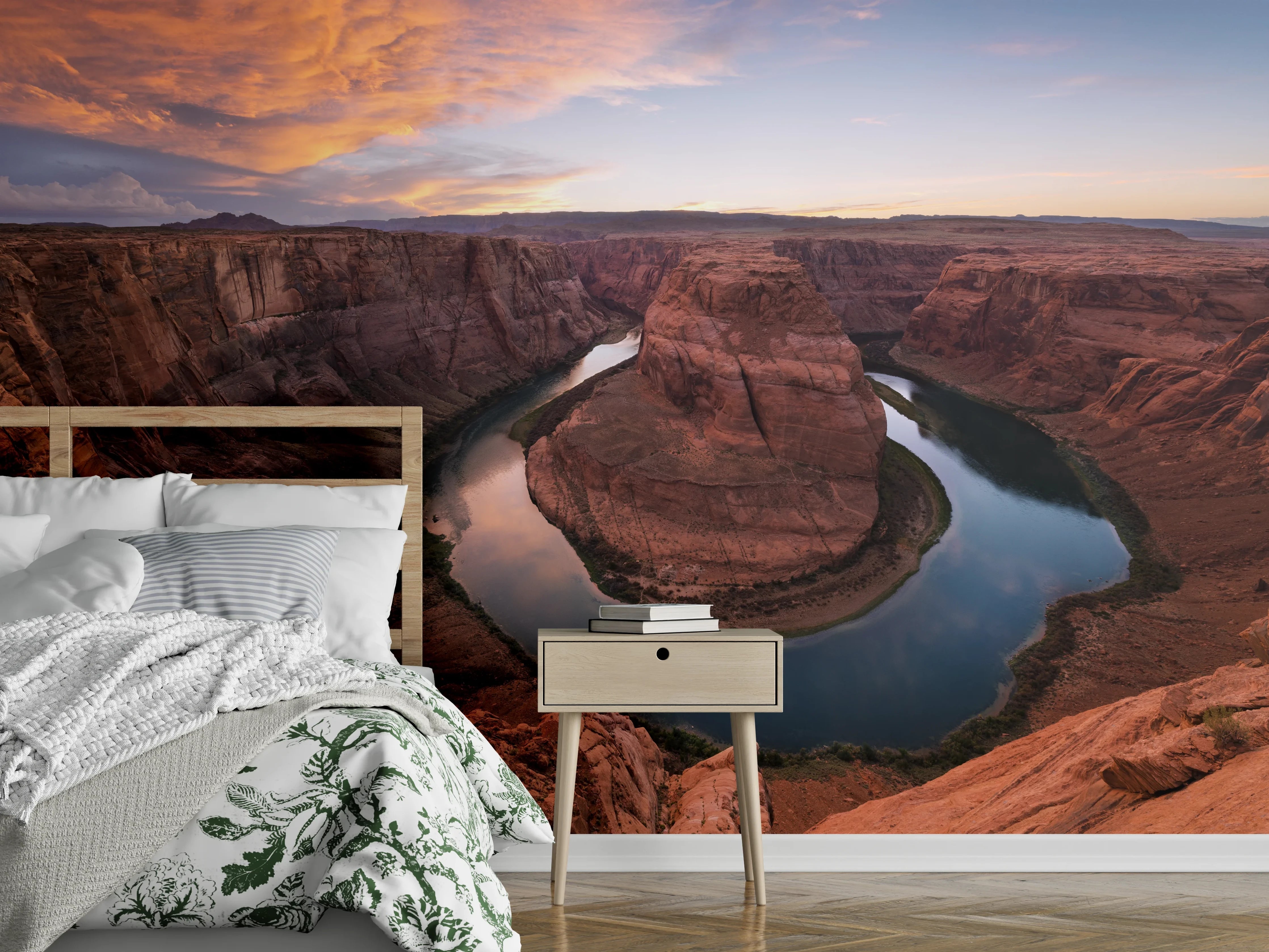 Wandverkleidung Schlafzimmer - Horseshoe Bend Sonnenuntergang Fotokunst