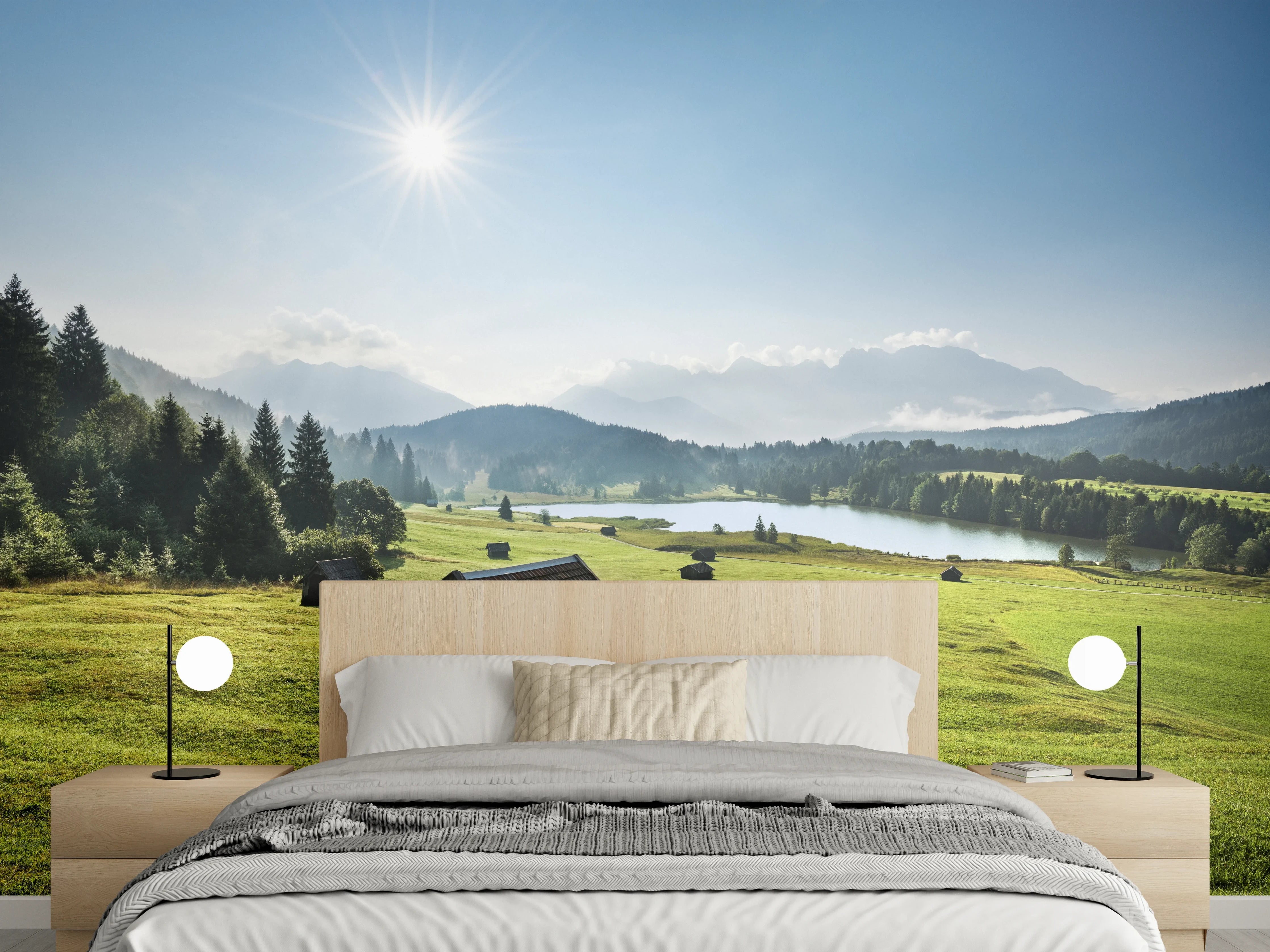 Wandverkleidung Schlafzimmer - Idyllische Berglandschaft am See