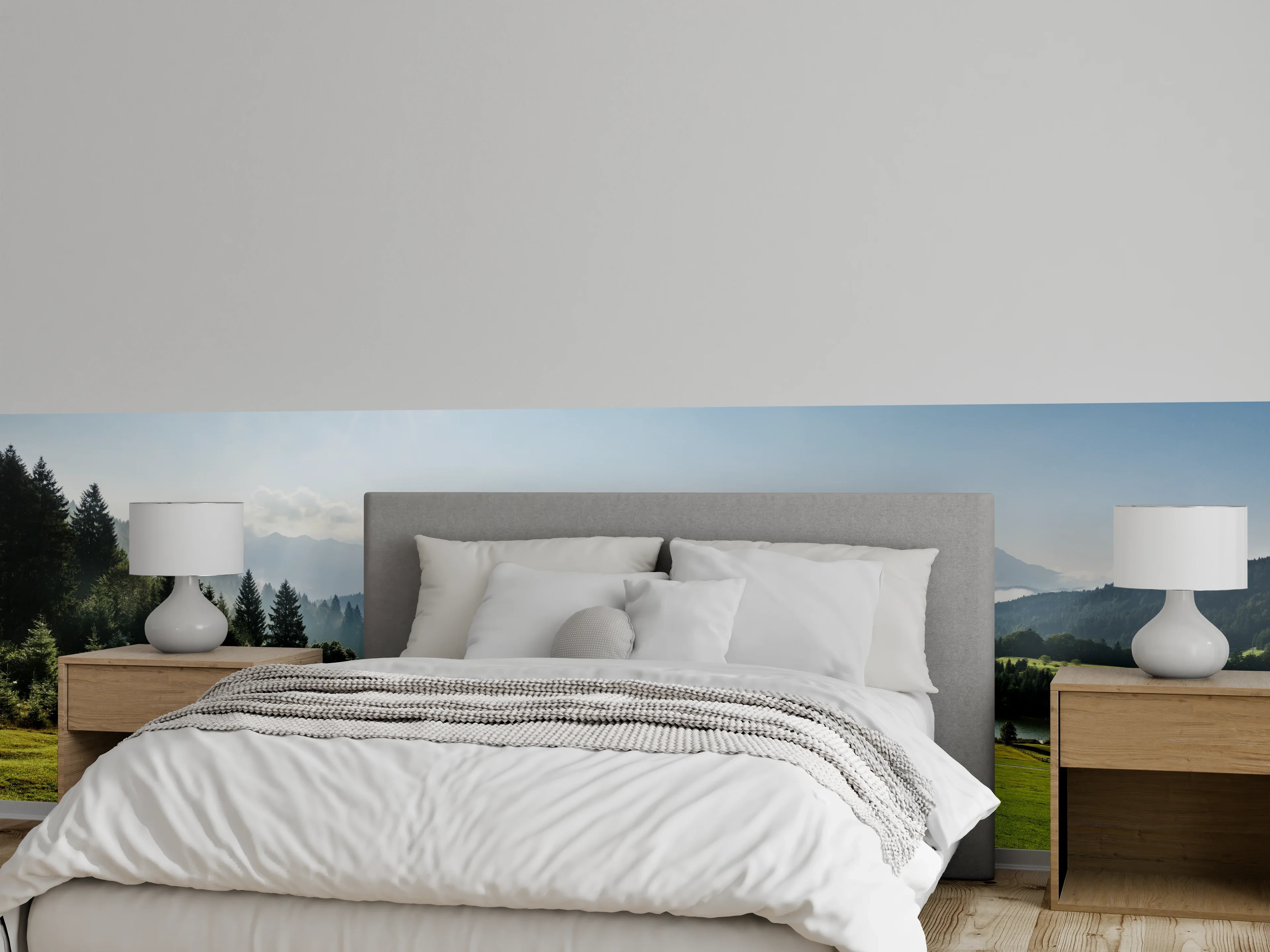 Wandverkleidung Schlafzimmer - Idyllische Berglandschaft am See