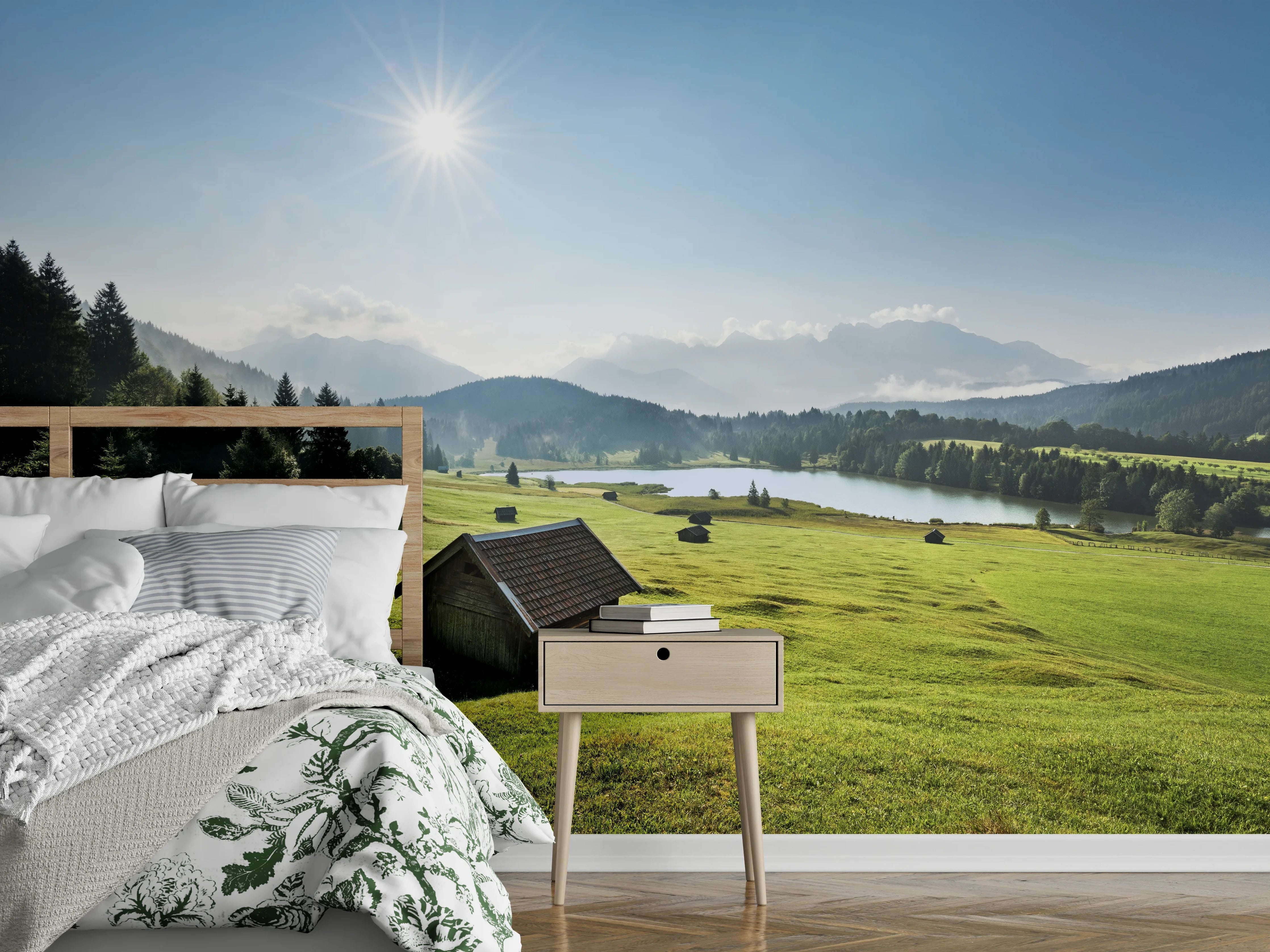 Wandverkleidung Schlafzimmer - Idyllische Berglandschaft am See