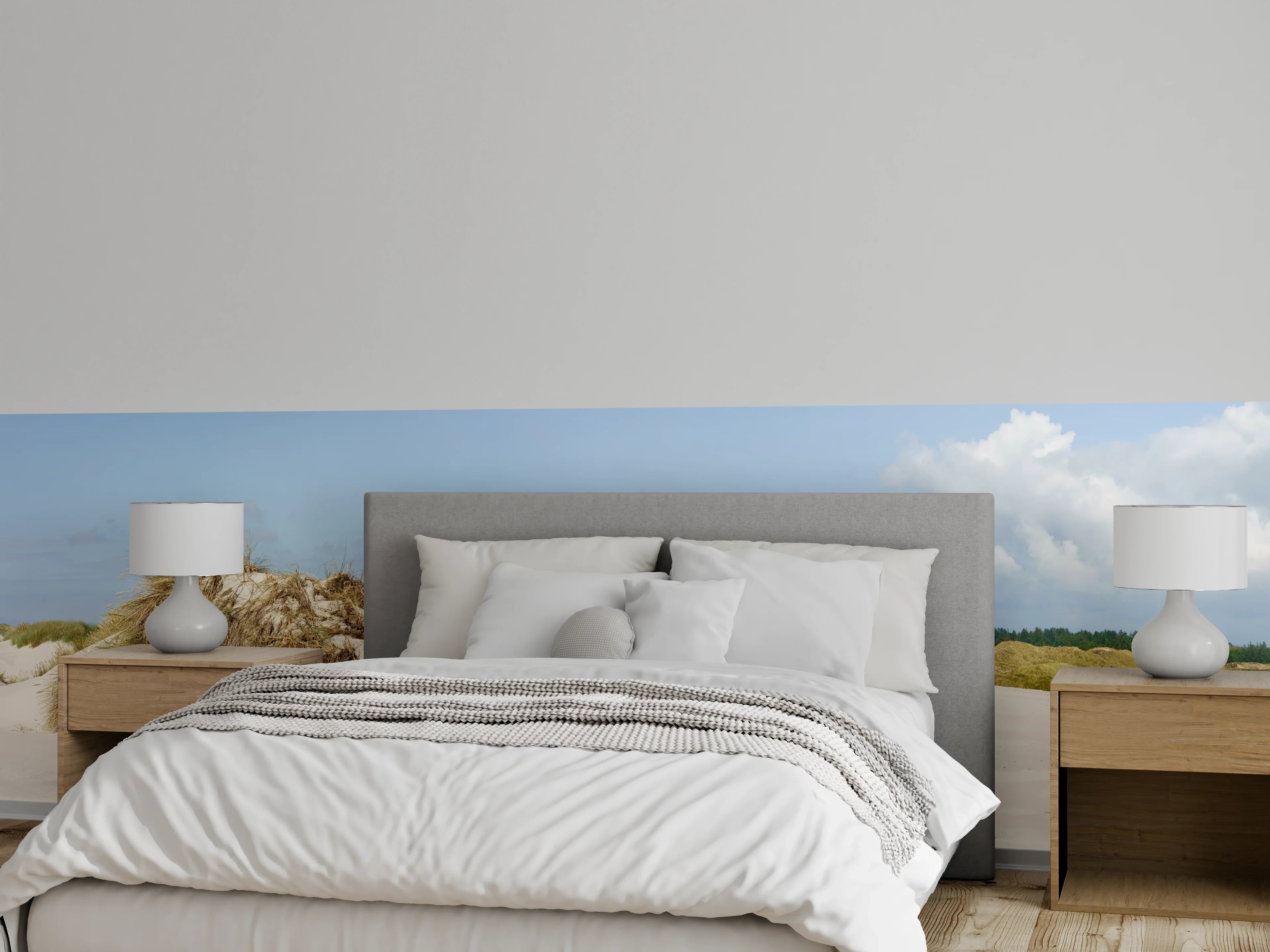 Wandverkleidung Schlafzimmer - Idyllische Strandlandschaft mit Leuchtturm