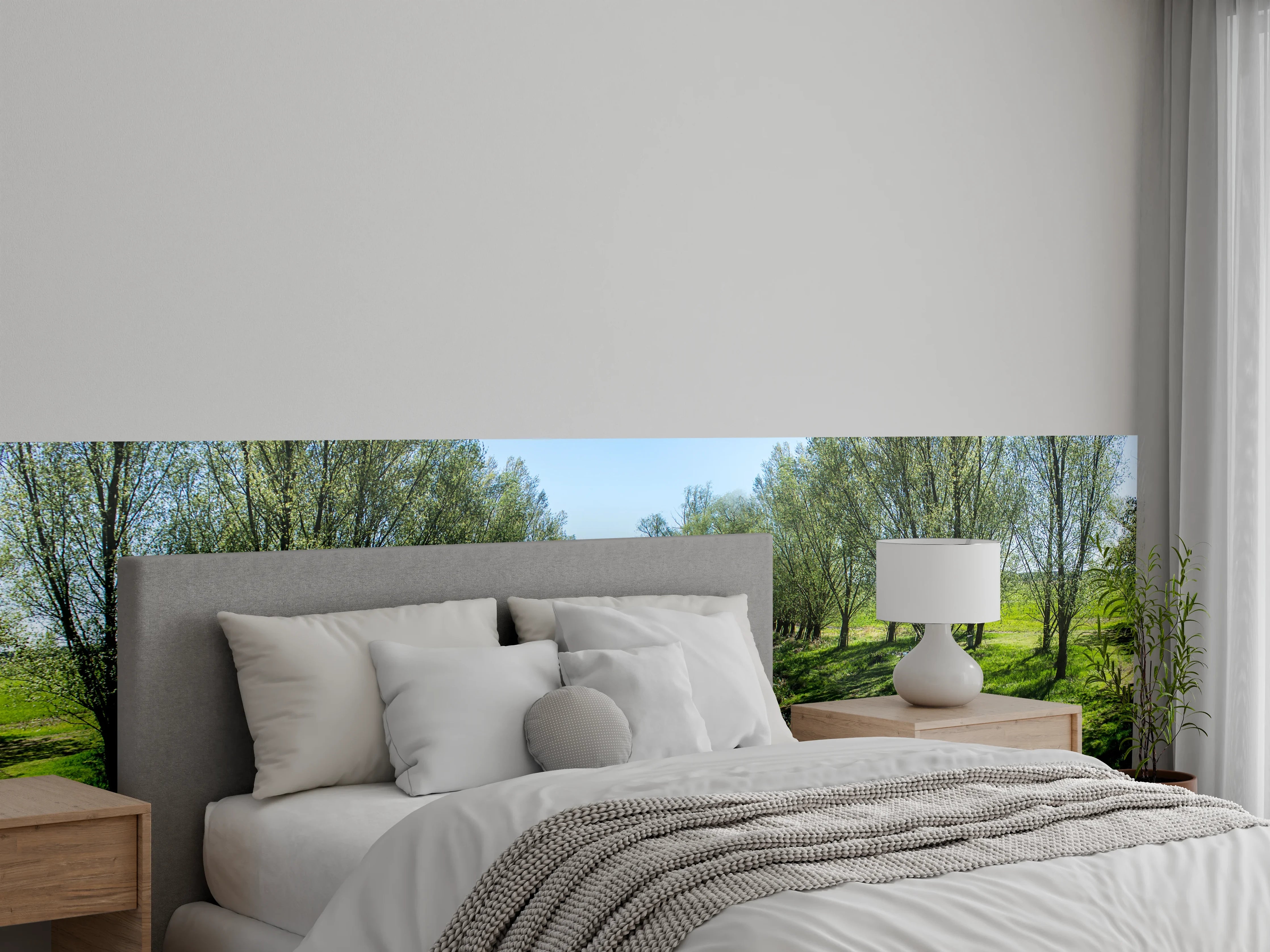 Wandverkleidung Schlafzimmer - Idyllischer Fluss mit Baumallee