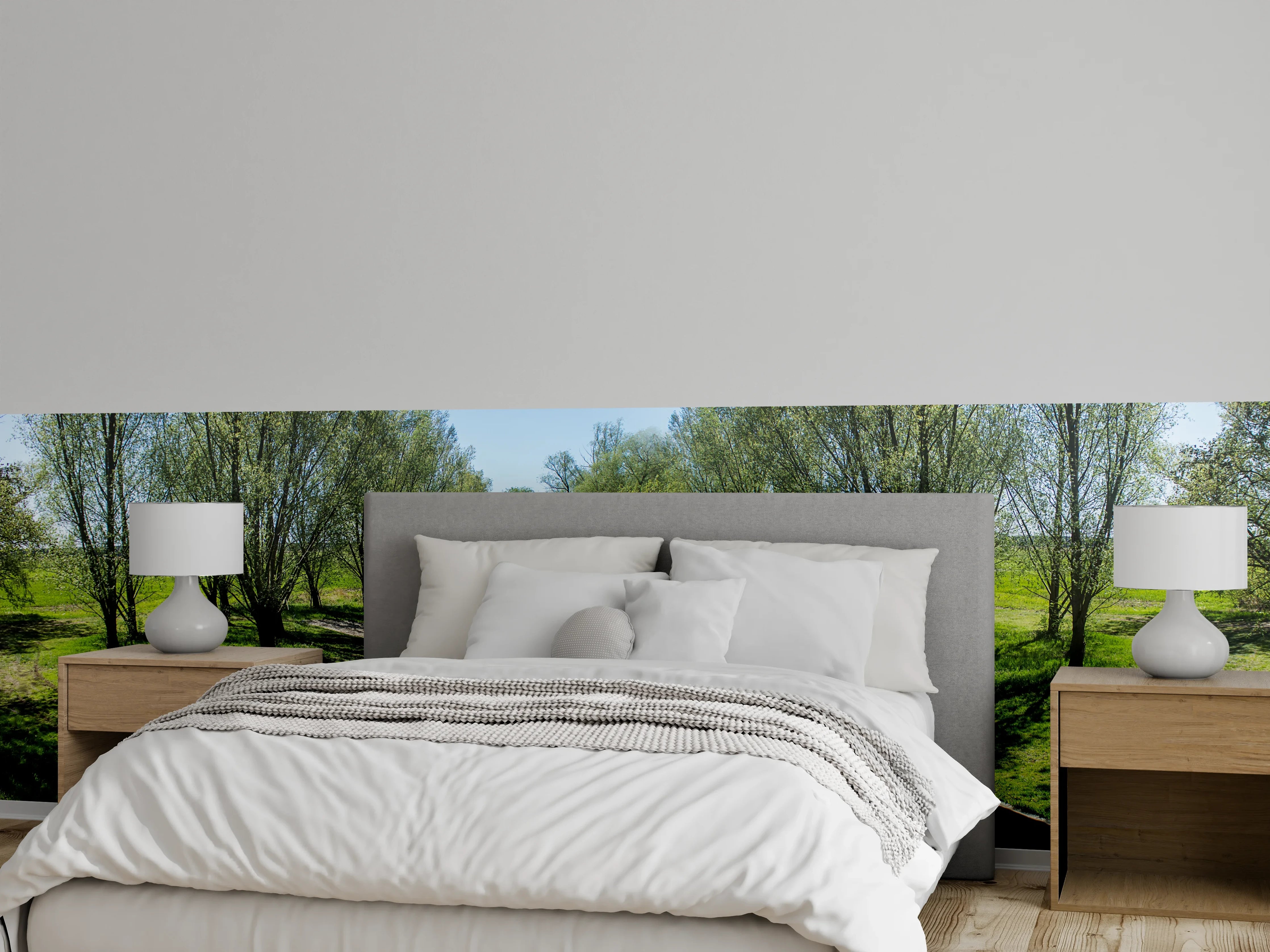 Wandverkleidung Schlafzimmer - Idyllischer Fluss mit Baumallee