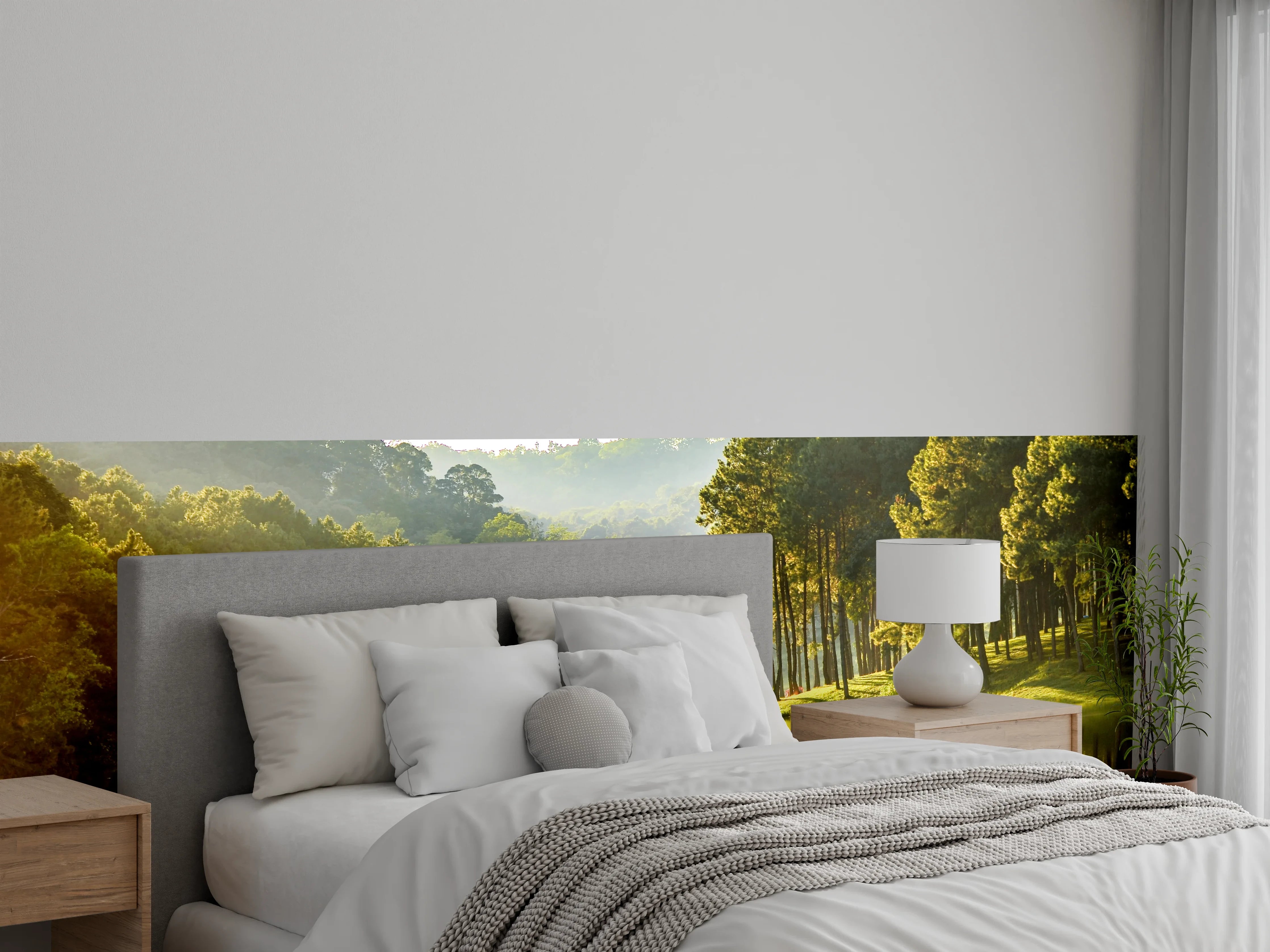 Wandverkleidung Schlafzimmer - Idyllischer Waldsee am Morgen