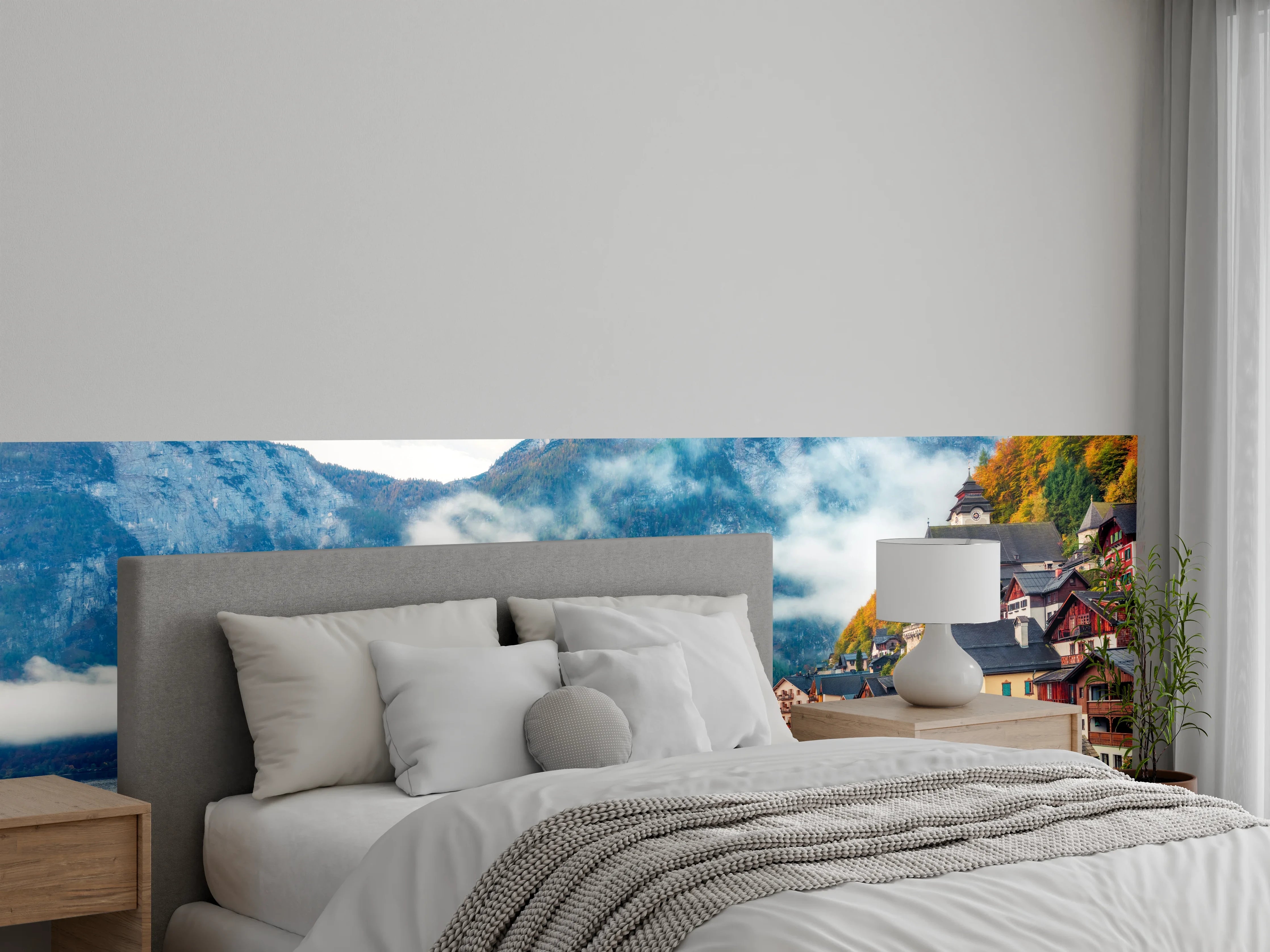 Wandverkleidung Schlafzimmer - Idyllisches Dorf am Alpensee