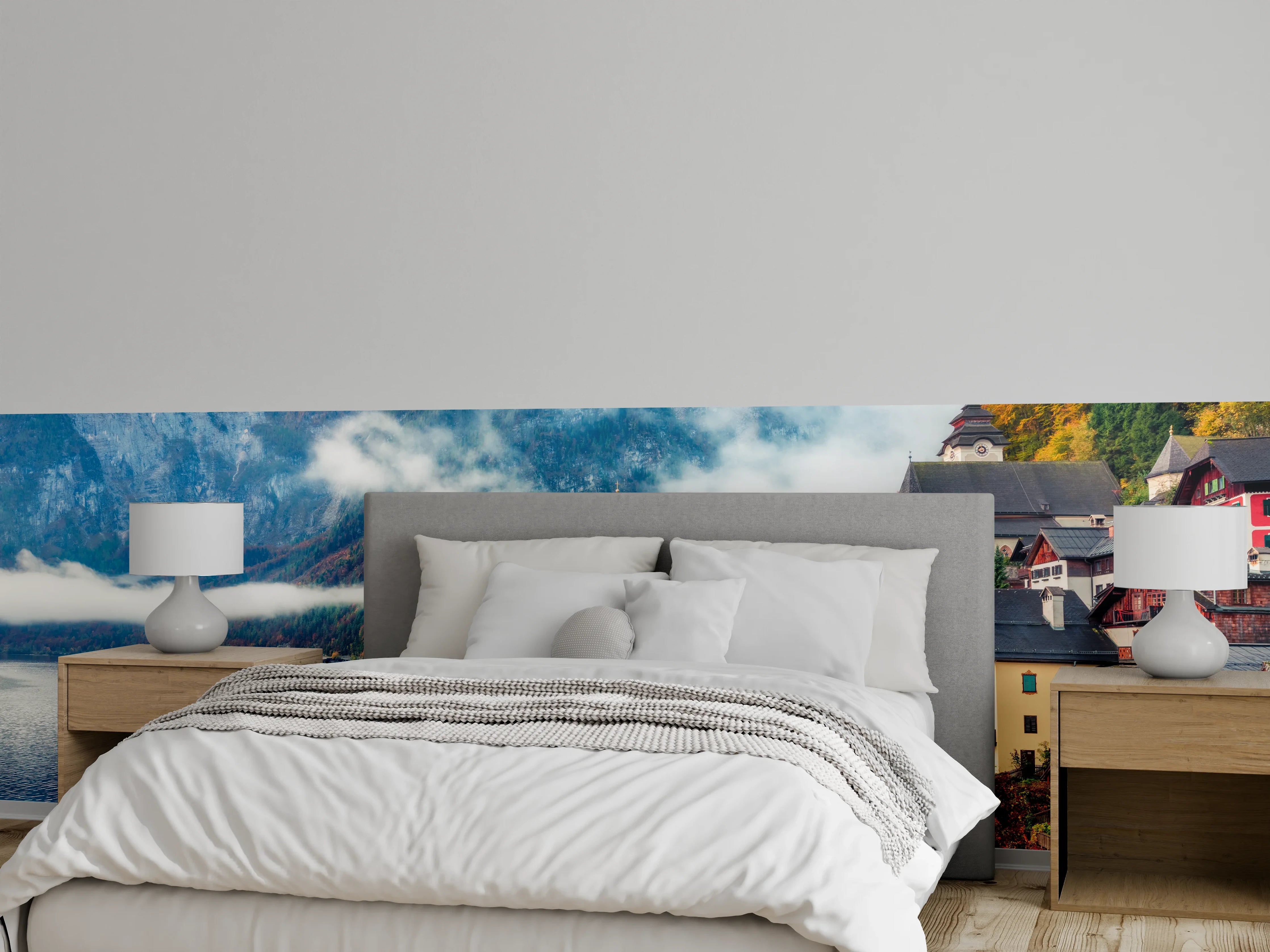 Wandverkleidung Schlafzimmer - Idyllisches Dorf am Alpensee