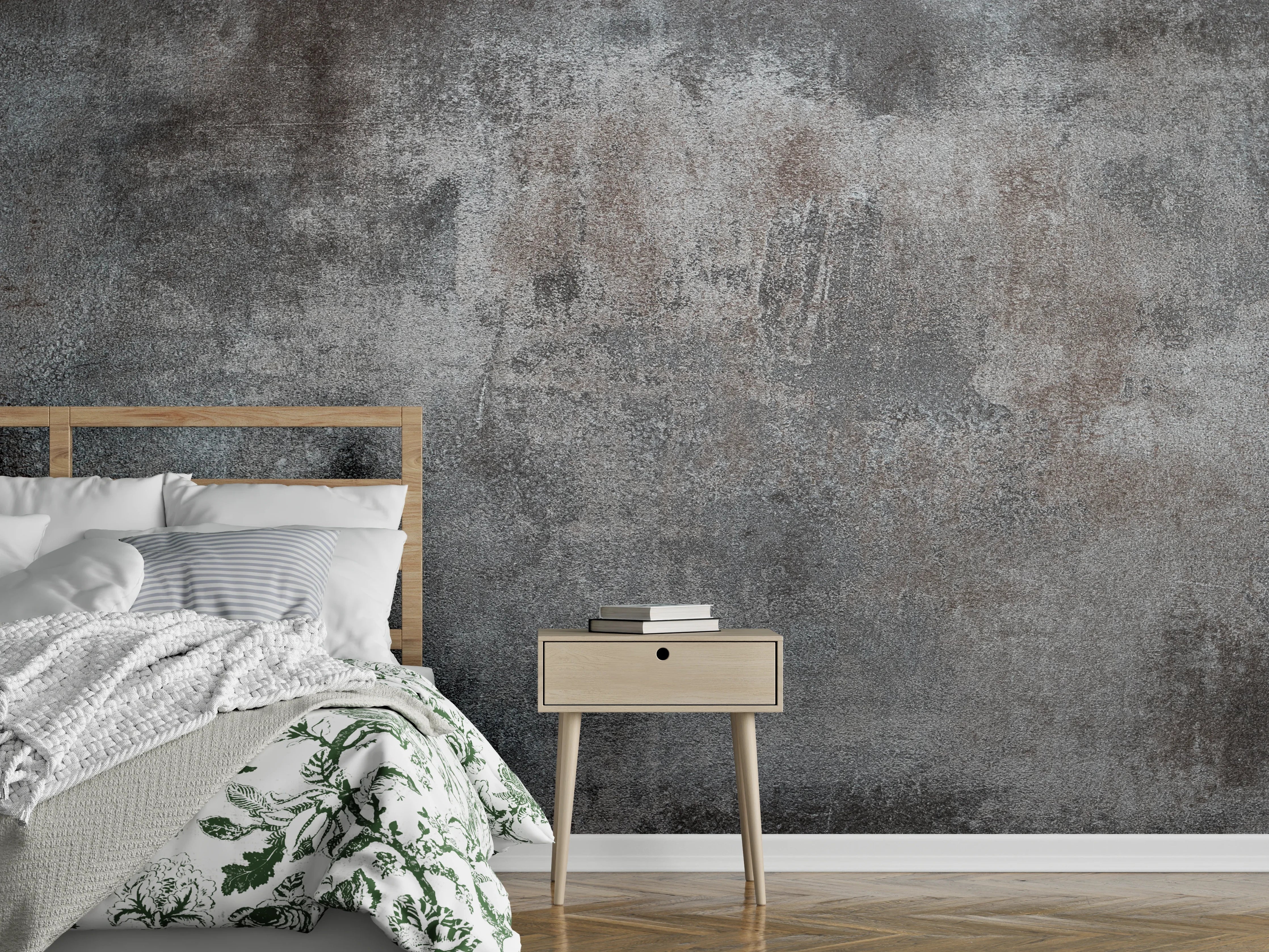 Wandverkleidung Schlafzimmer - Industrial Betonoptik: Grauer Wand-Look