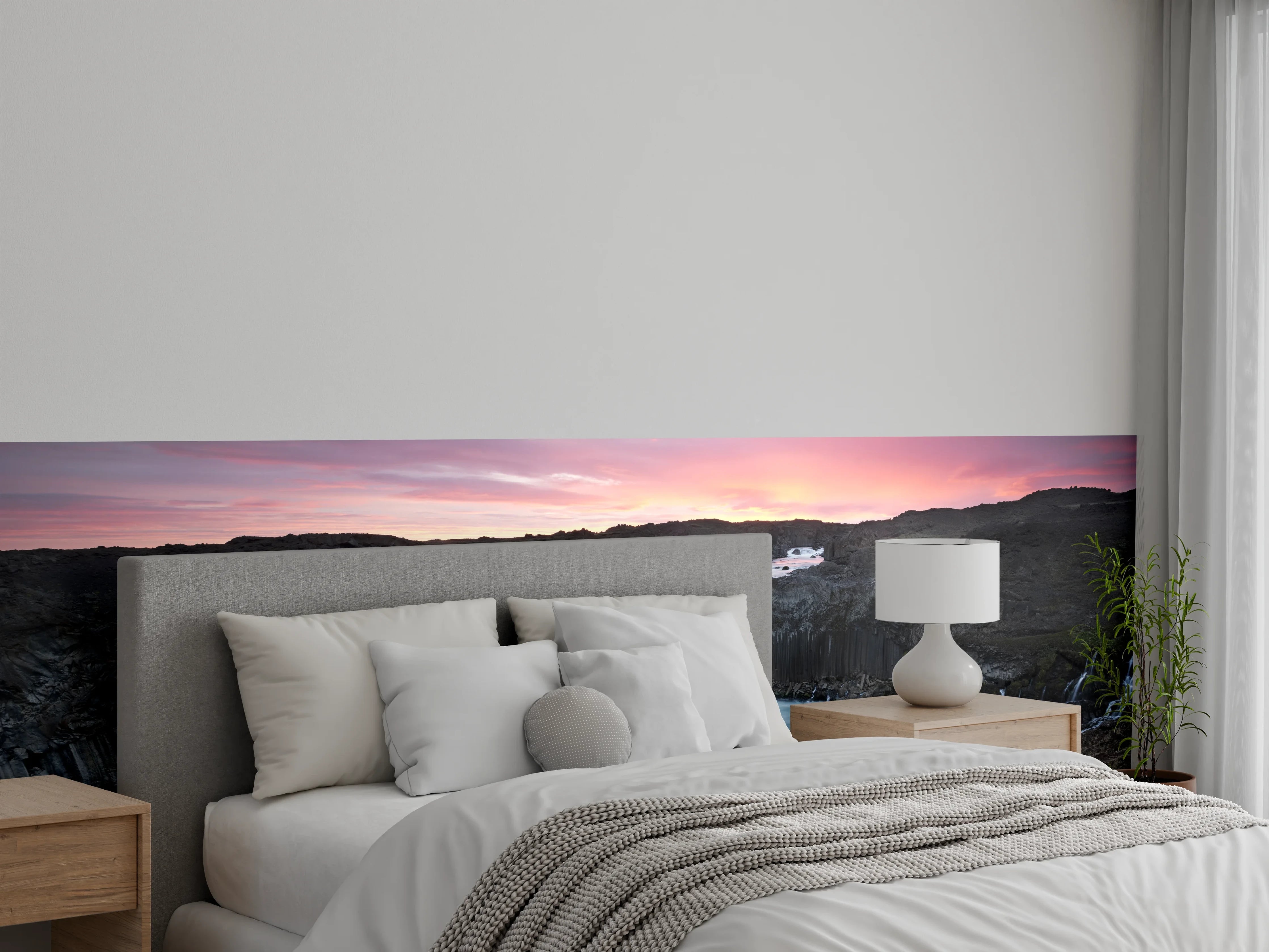 Wandverkleidung Schlafzimmer - Isländischer Wasserfall bei Sonnenuntergang