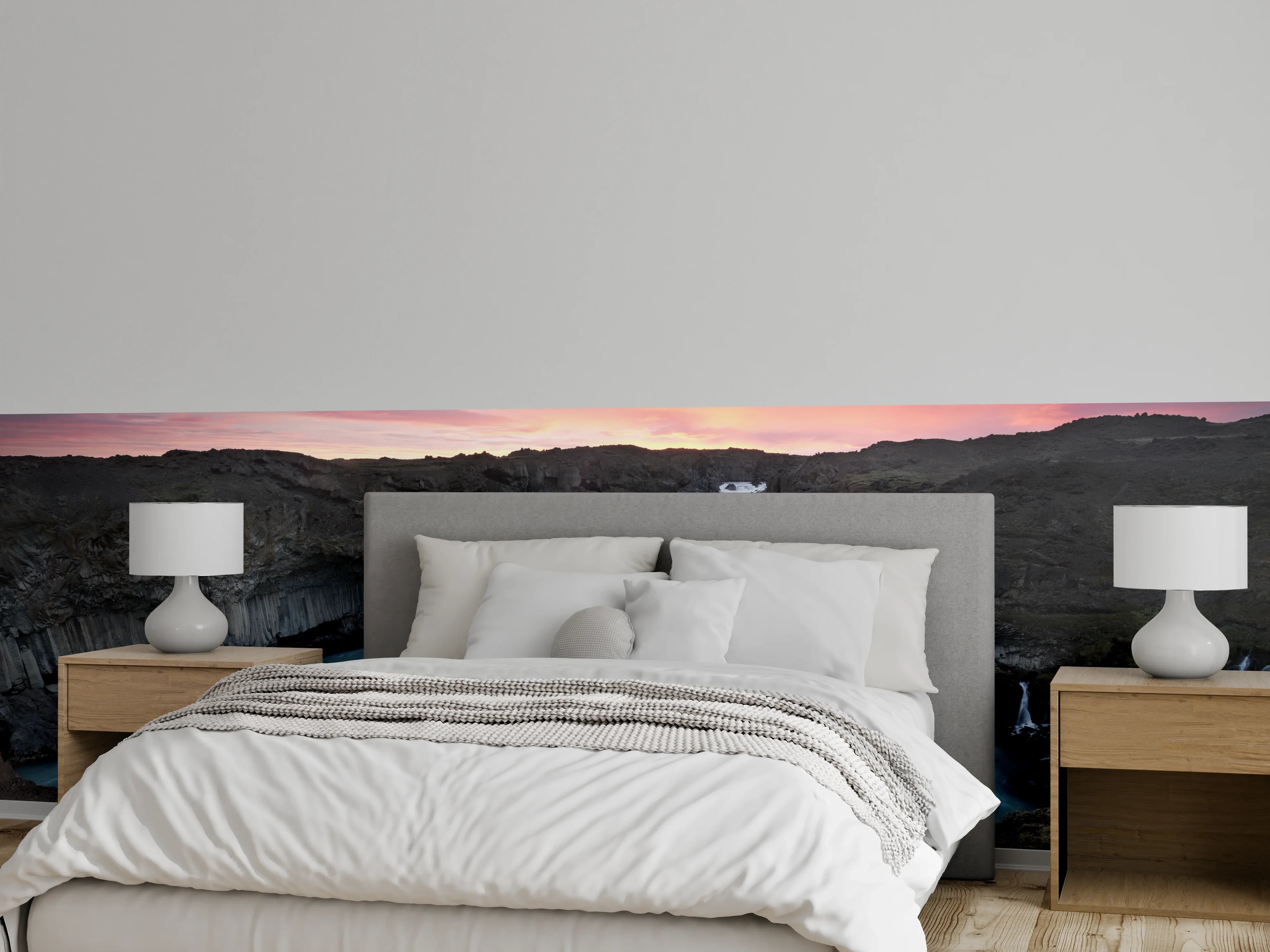 Wandverkleidung Schlafzimmer - Isländischer Wasserfall bei Sonnenuntergang
