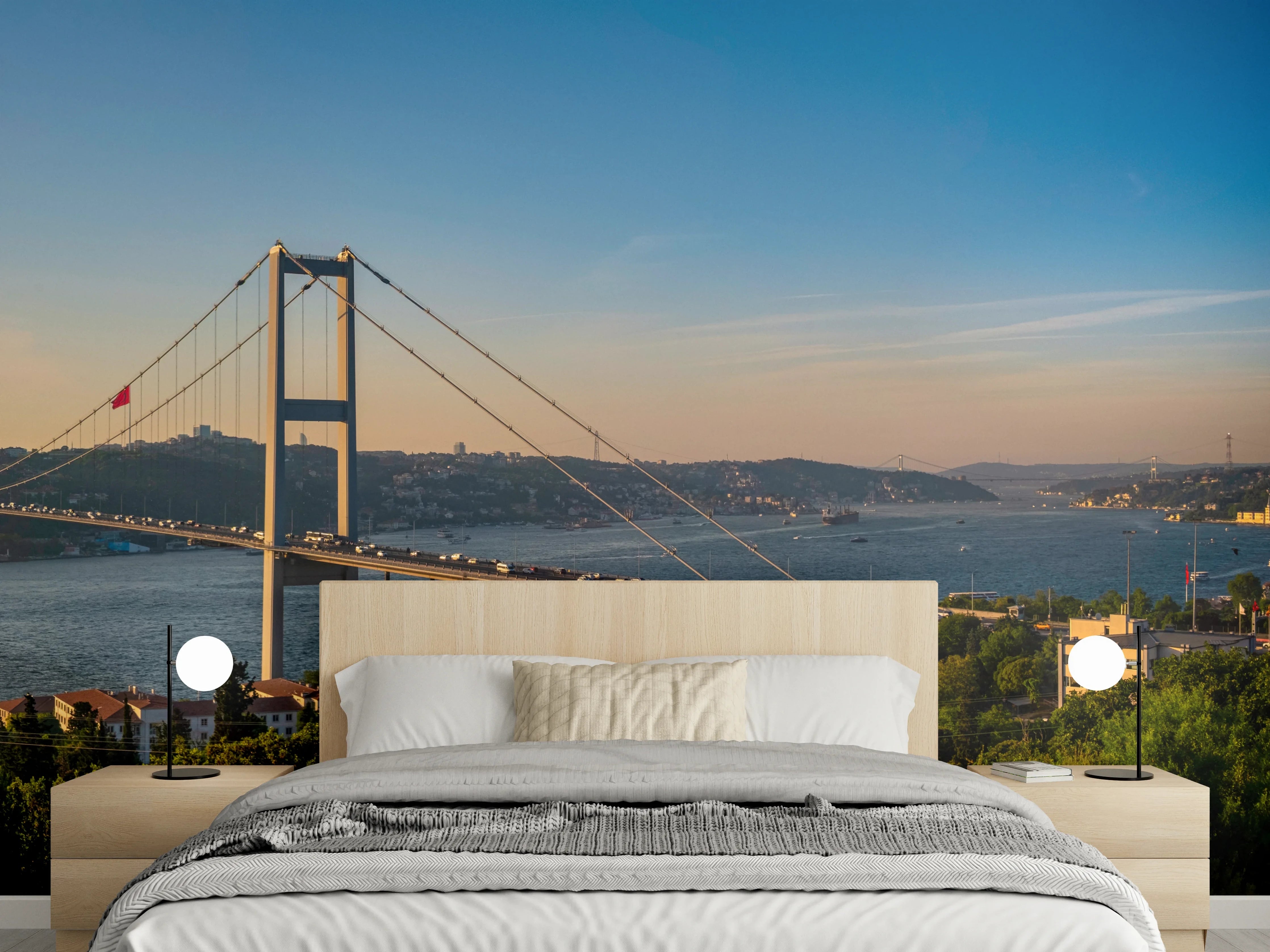 Wandverkleidung Schlafzimmer - Istanbul Bosporus Skyline Blau-Grün