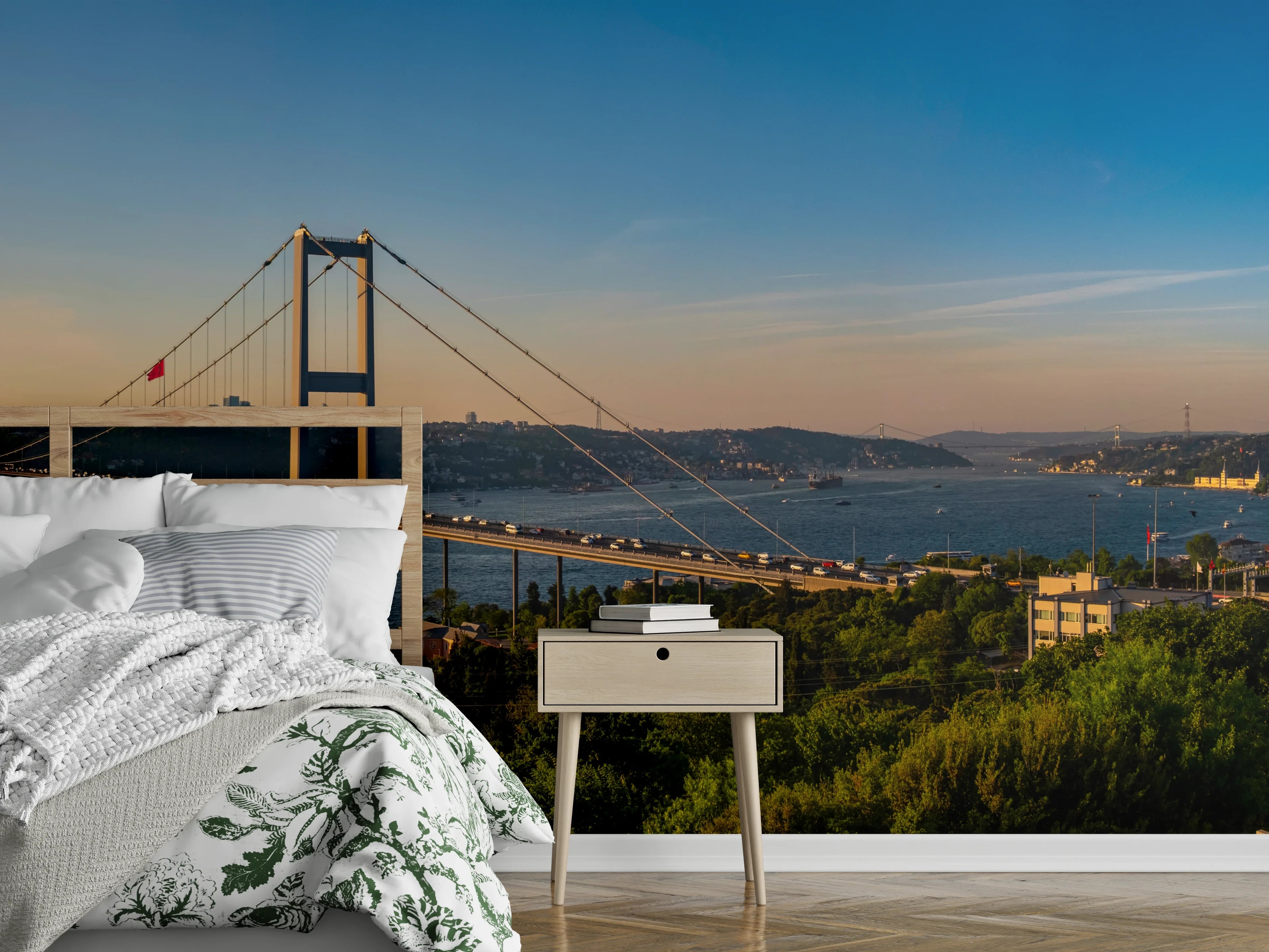 Wandverkleidung Schlafzimmer - Istanbul Bosporus Skyline Blau-Grün