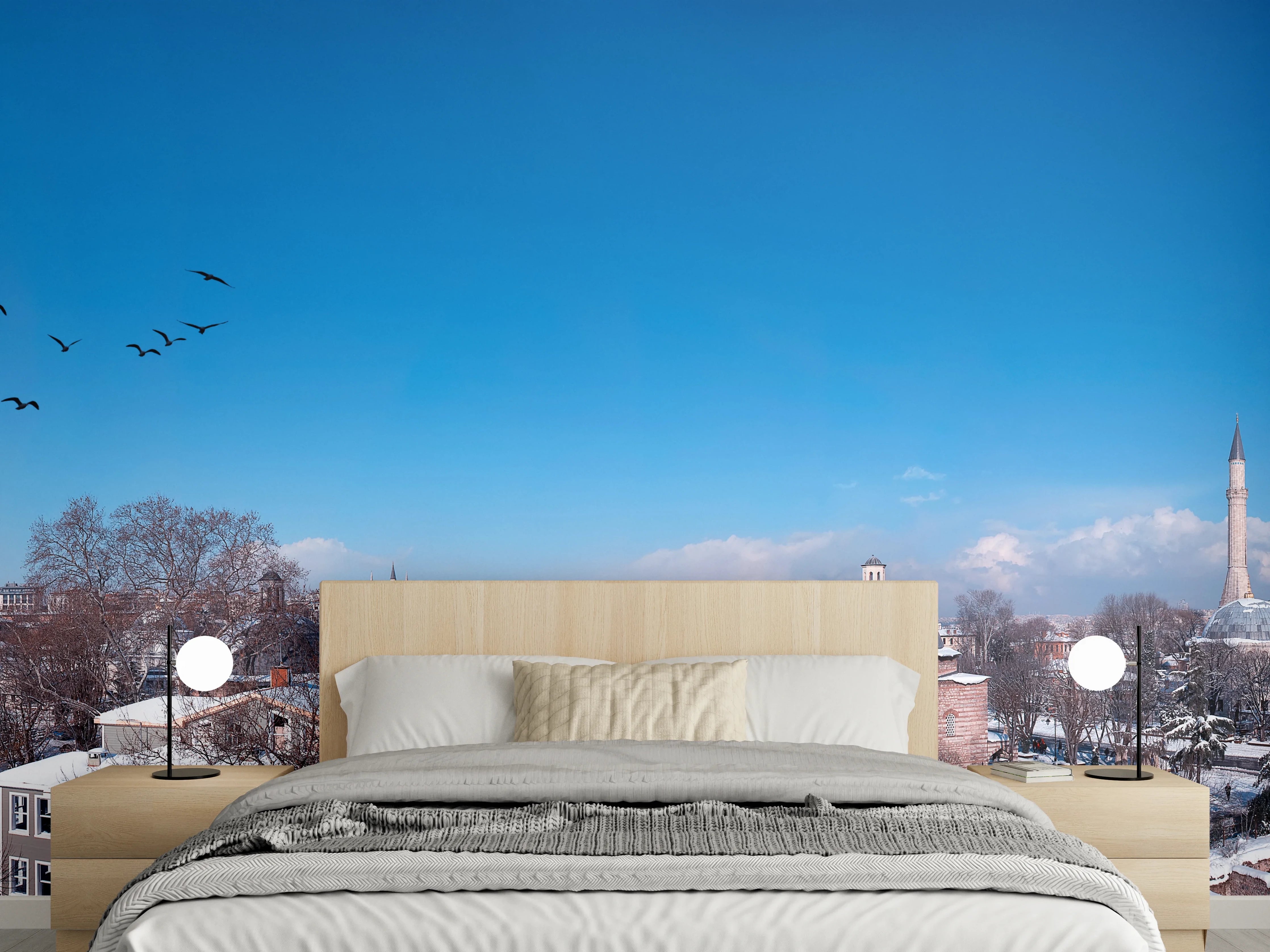 Wandverkleidung Schlafzimmer - Istanbul Skyline Blau-Weiß