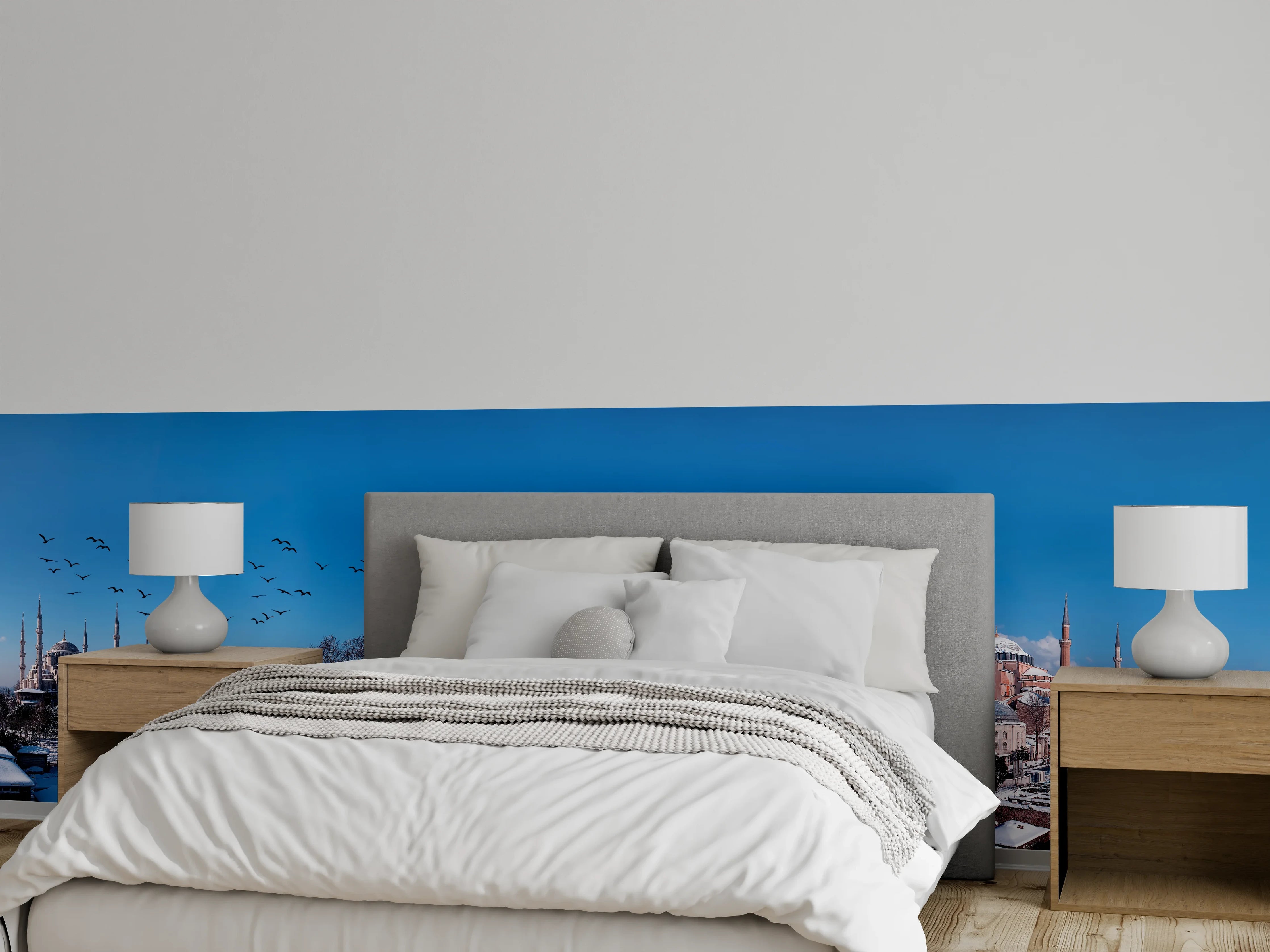 Wandverkleidung Schlafzimmer - Istanbul Skyline Blau-Weiß