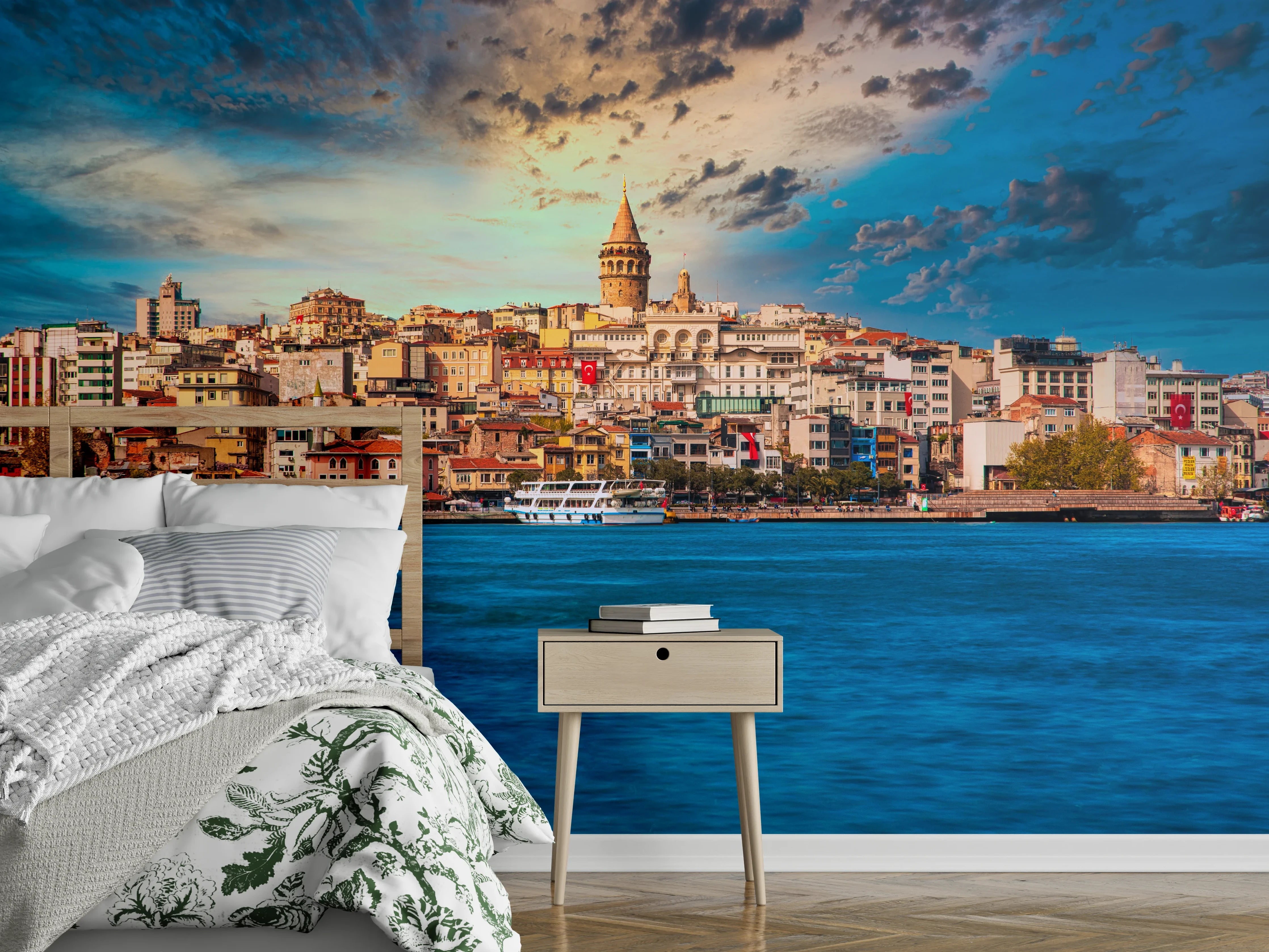Wandverkleidung Schlafzimmer - Istanbul Skyline mit Galataturm Panorama