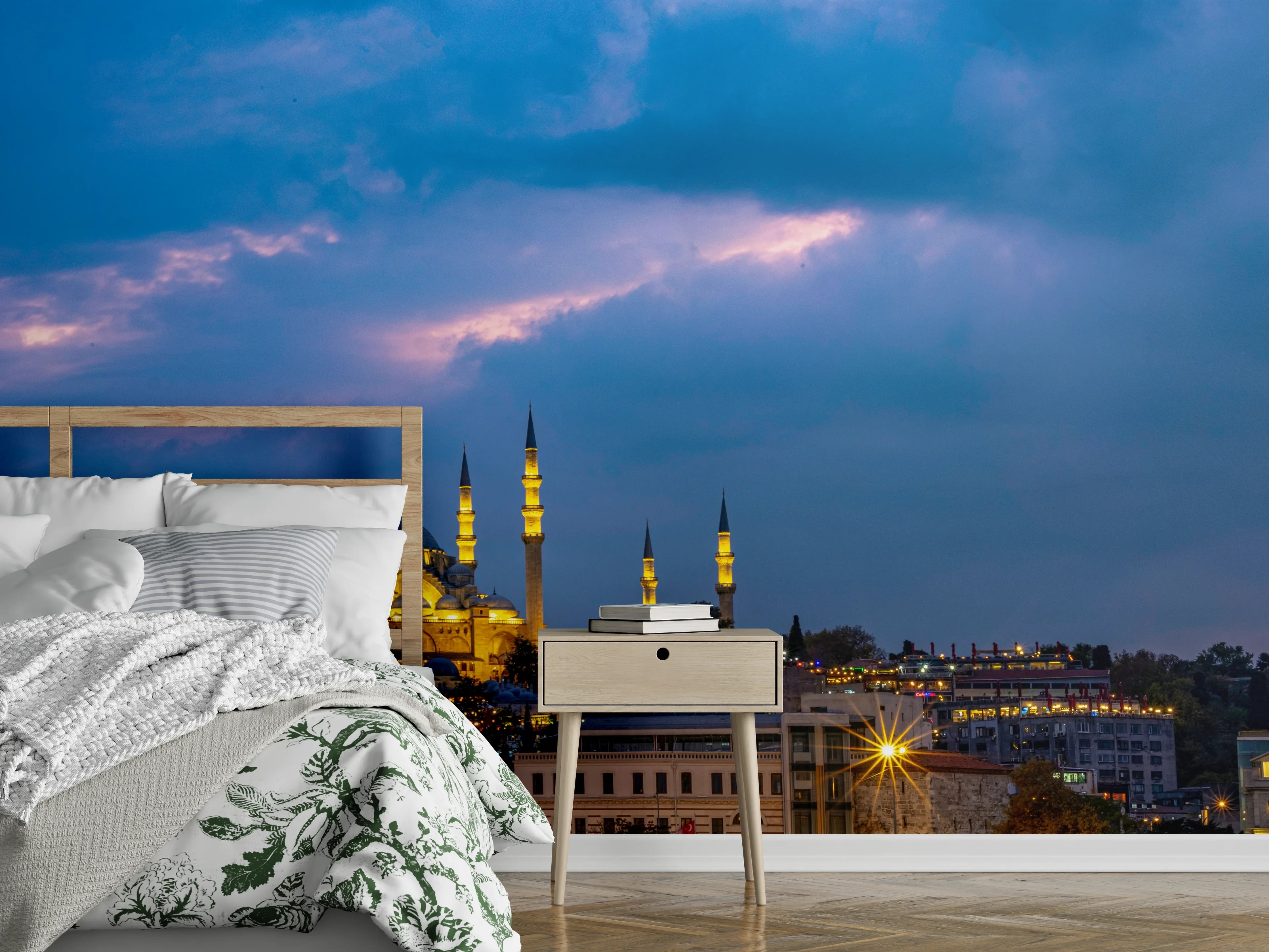 Wandverkleidung Schlafzimmer - Istanbul Skyline mit beleuchteter Moschee