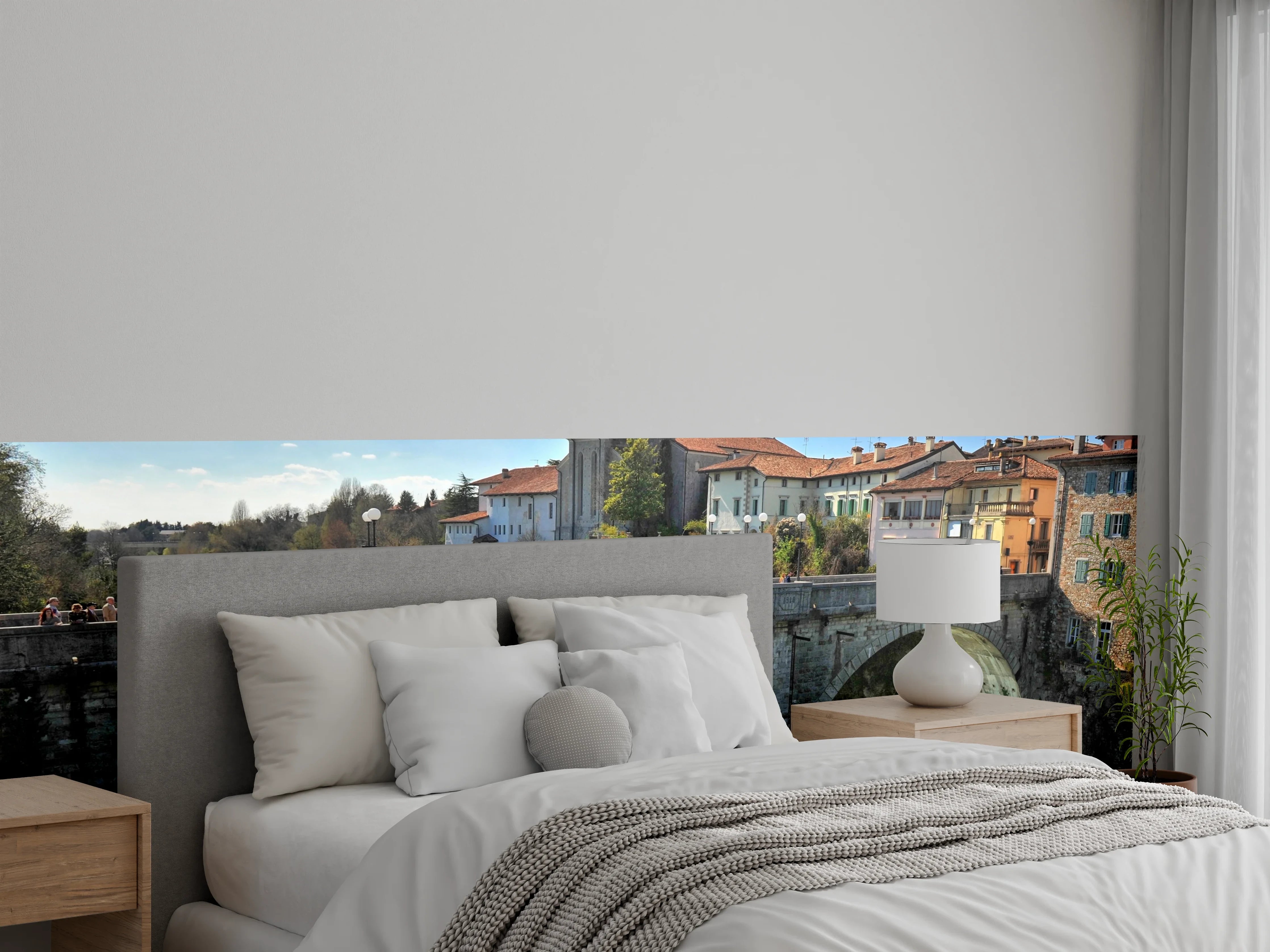 Wandverkleidung Schlafzimmer - Italienische Brücke mit türkisgrünem Fluss