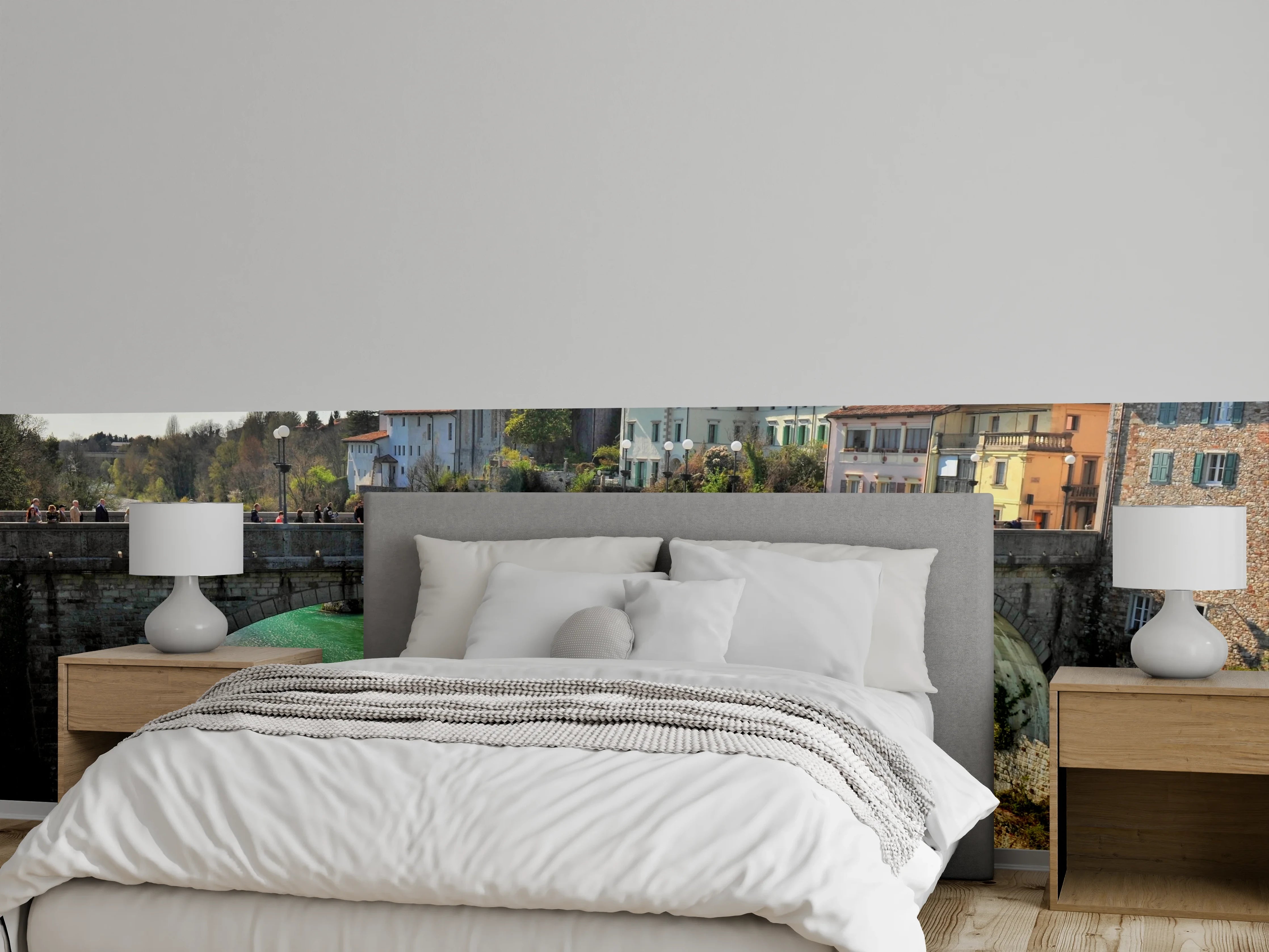 Wandverkleidung Schlafzimmer - Italienische Brücke mit türkisgrünem Fluss