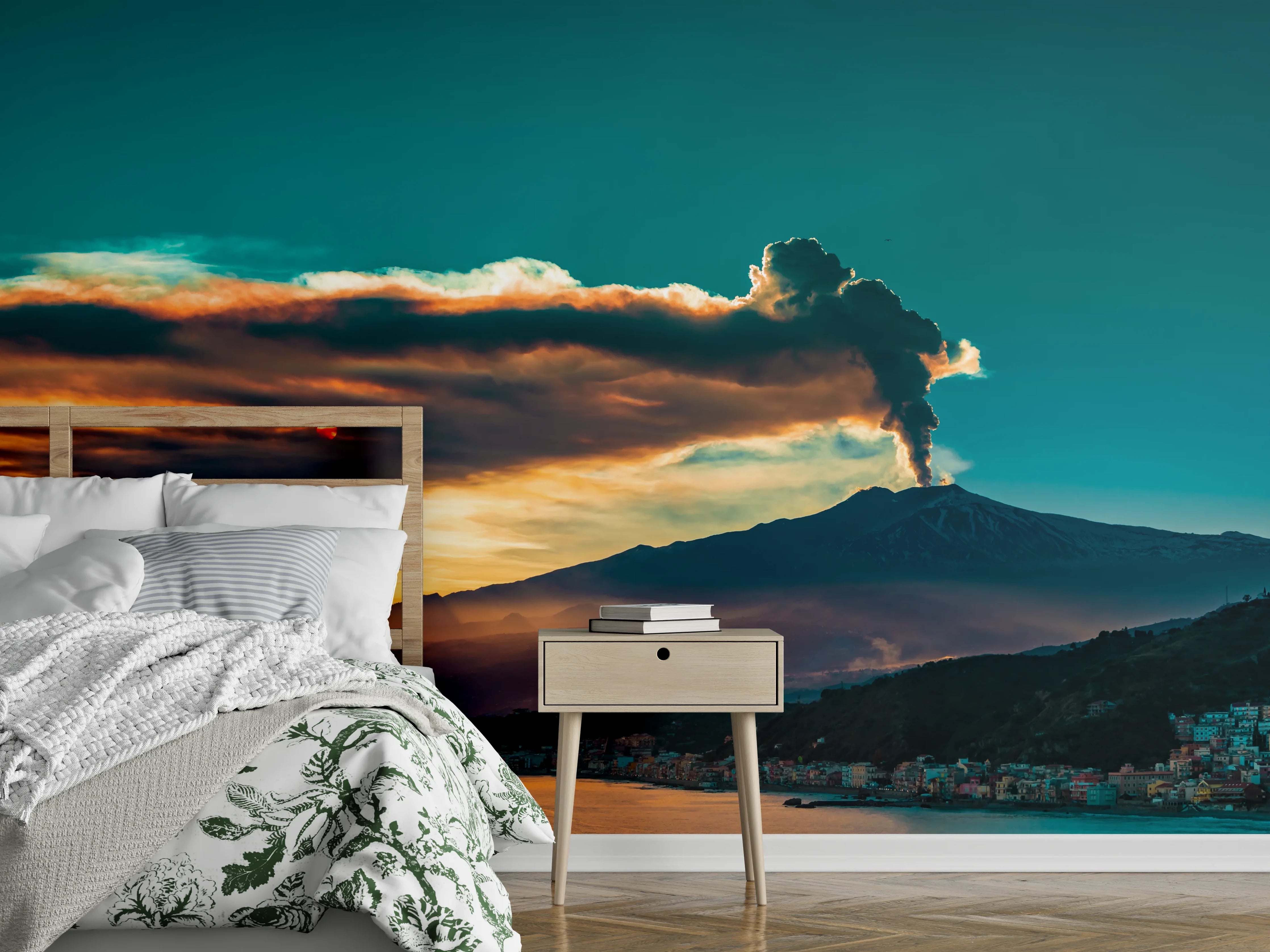 Wandverkleidung Schlafzimmer - Italienische Küste mit Vulkan