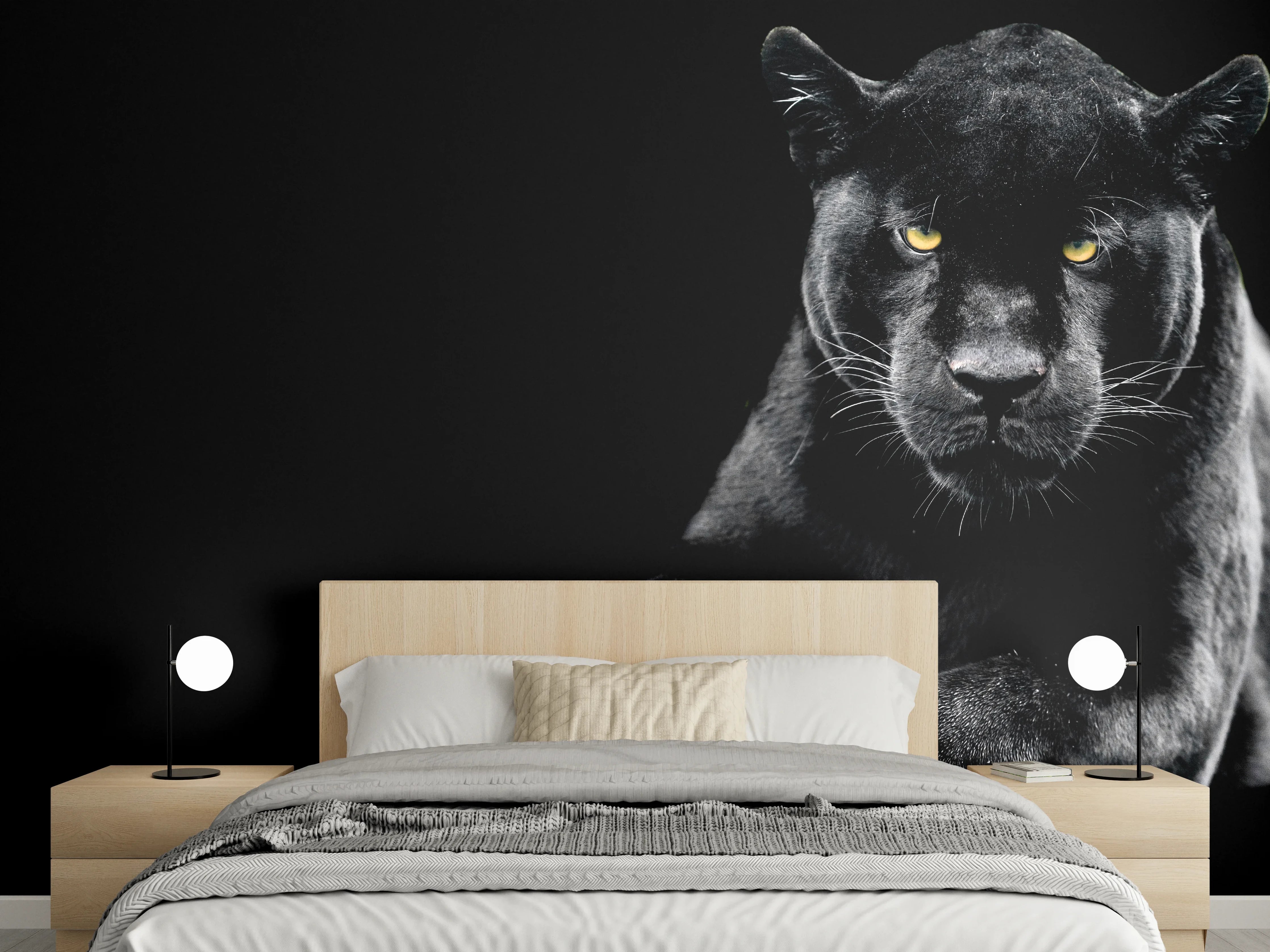 Wandverkleidung Schlafzimmer - Jaguar auf schwarzem Hintergrund