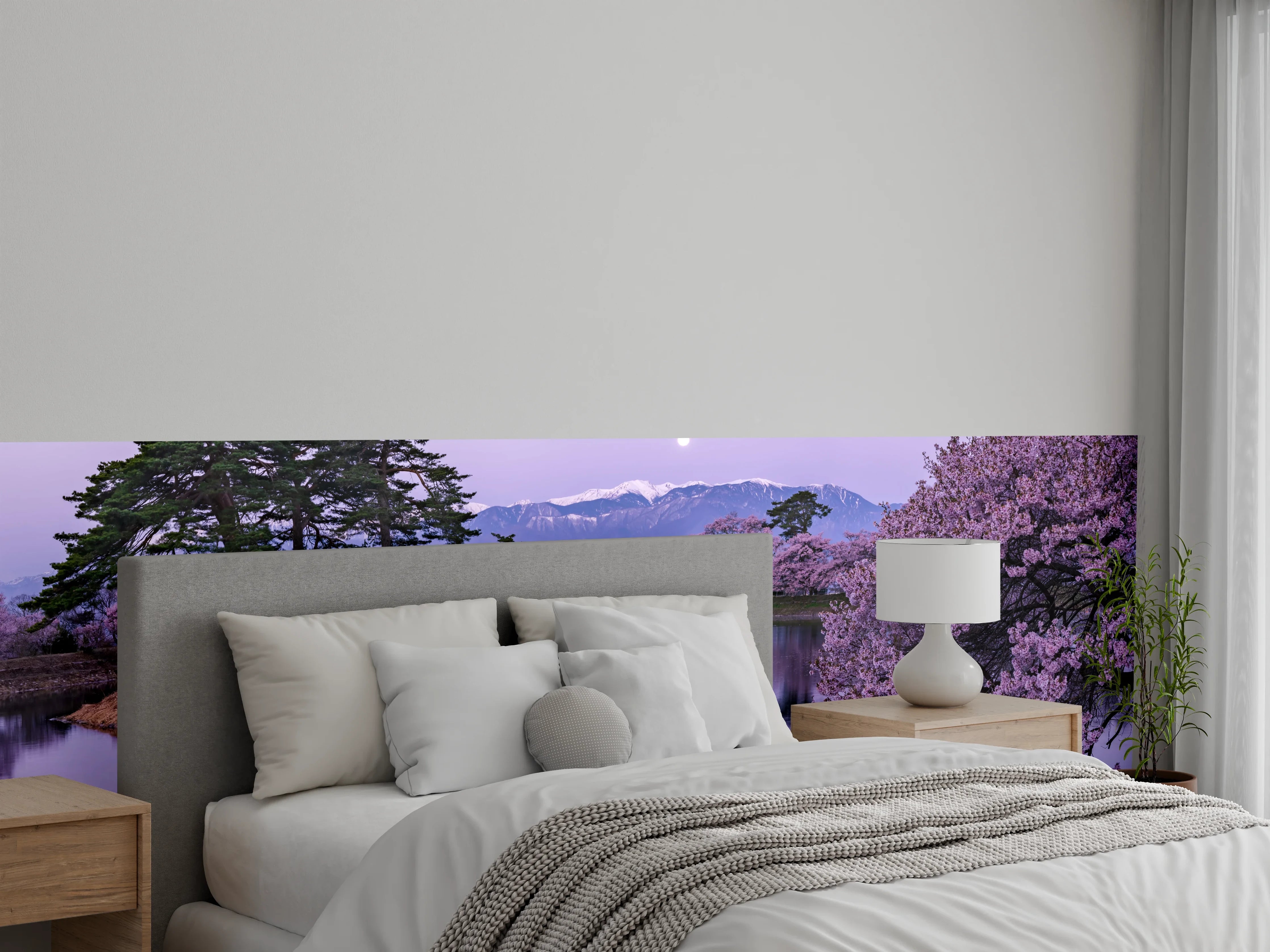 Wandverkleidung Schlafzimmer - Japanische Kirschblüte am See