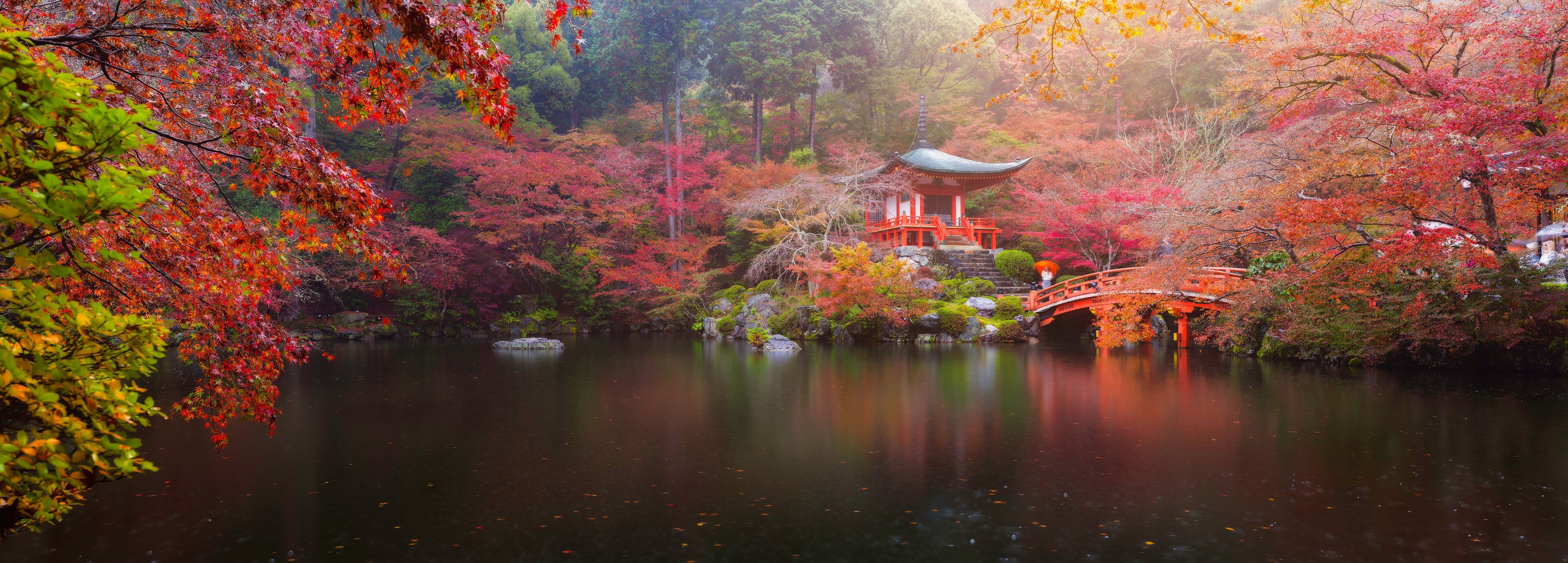 Wandverkleidung Schlafzimmer-Japanischer Garten im Herbst Panorama