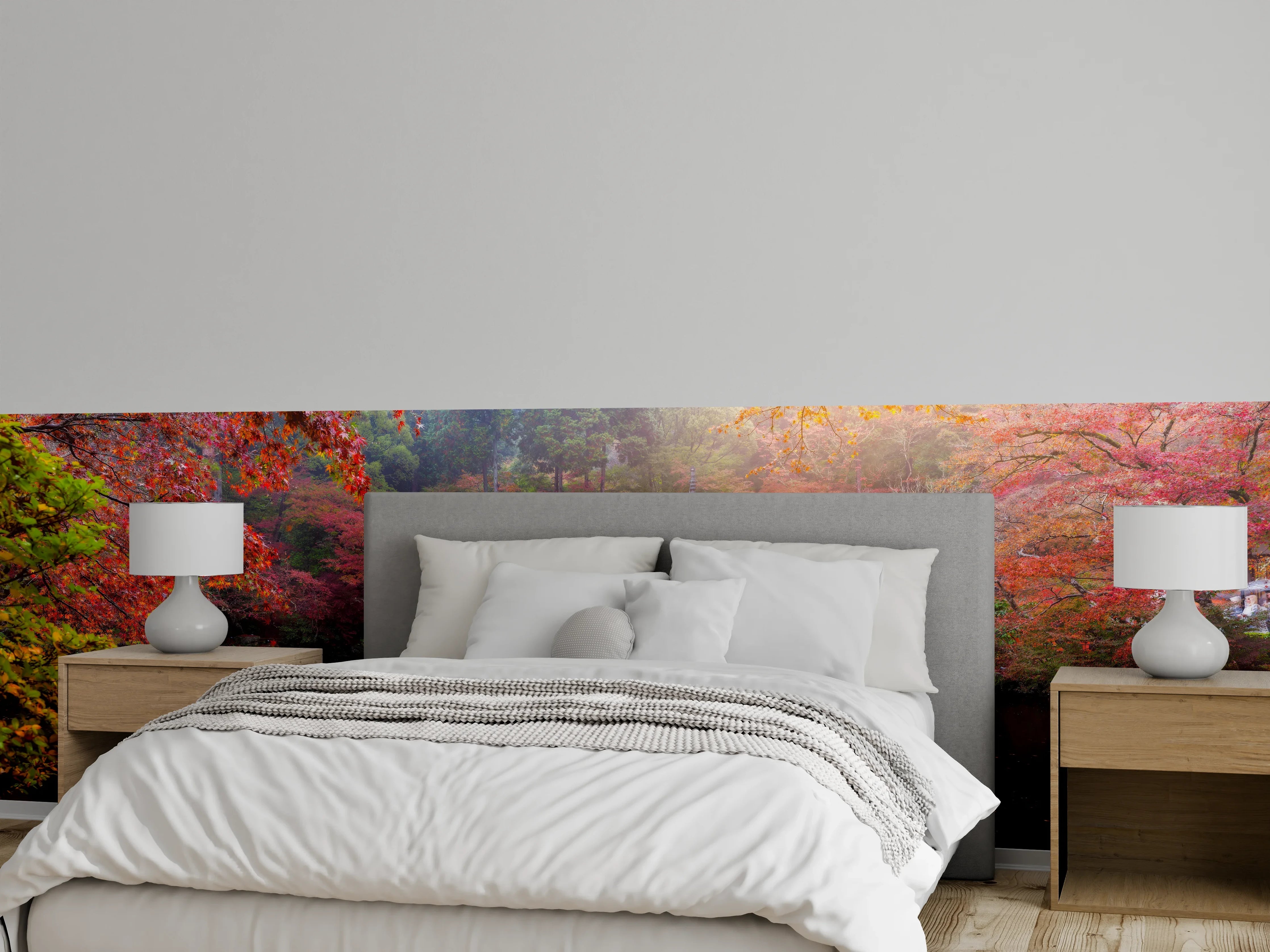 Wandverkleidung Schlafzimmer - Japanischer Garten im Herbst Panorama