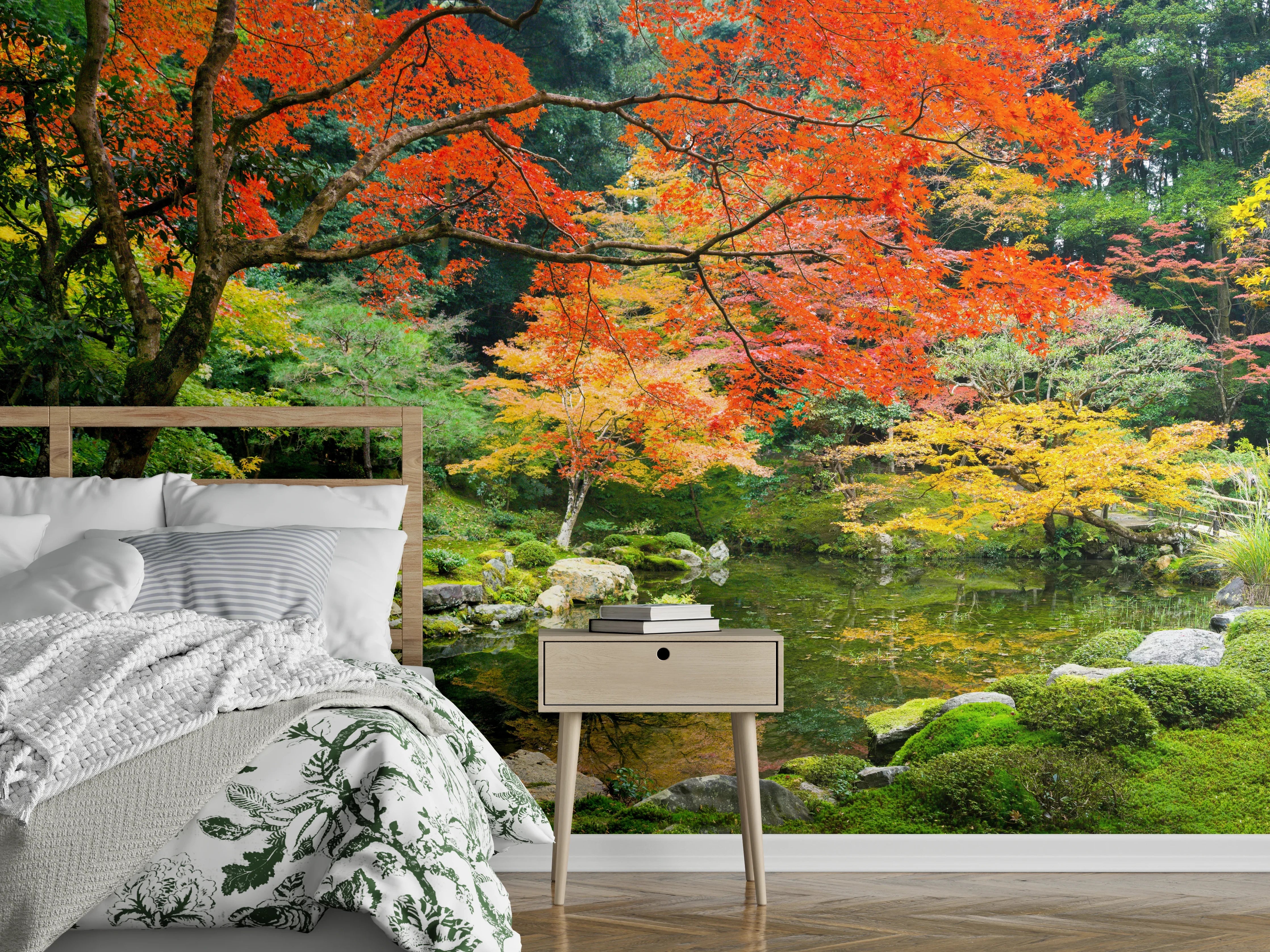 Wandverkleidung Schlafzimmer - Japanischer Garten im Herbst