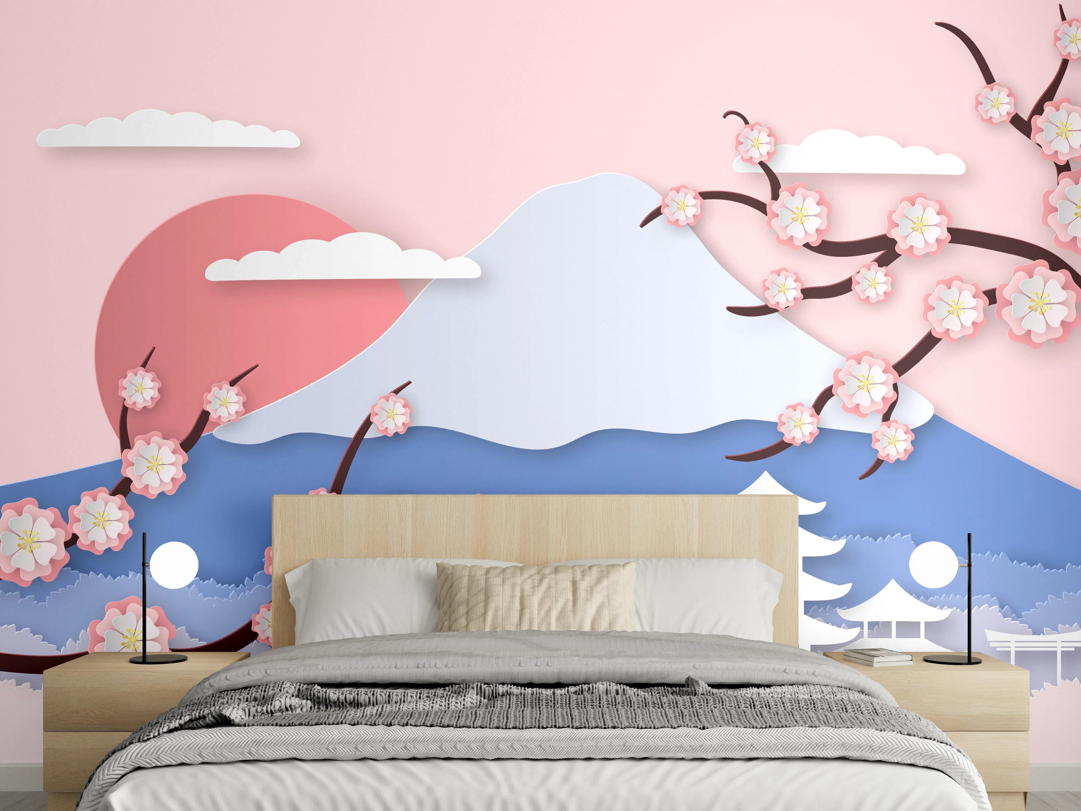 Wandverkleidung Schlafzimmer - Japanischer Kirschblüten-Ansicht