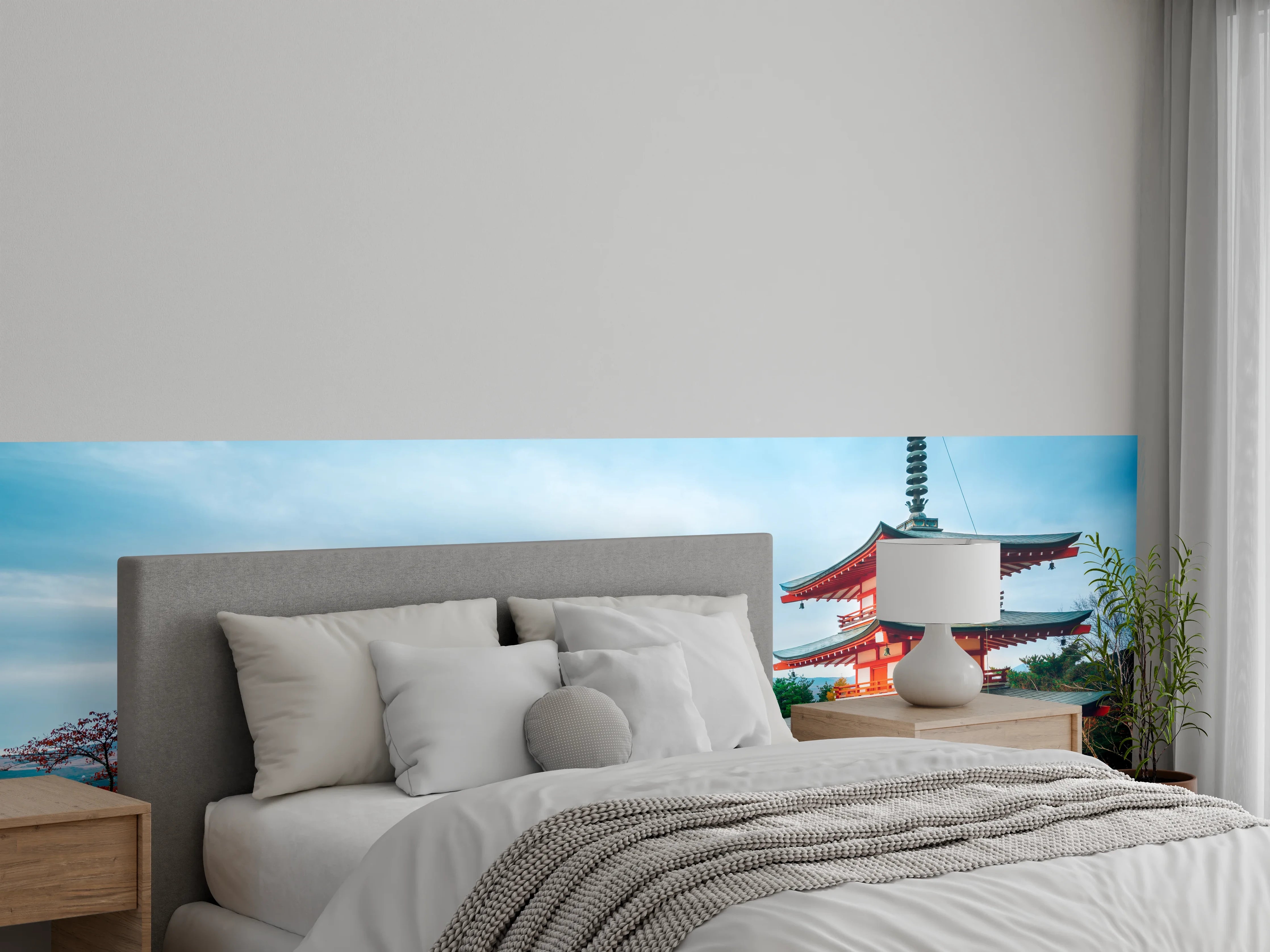 Wandverkleidung Schlafzimmer - Japanischer Tempel mit Fuji-Bergblick