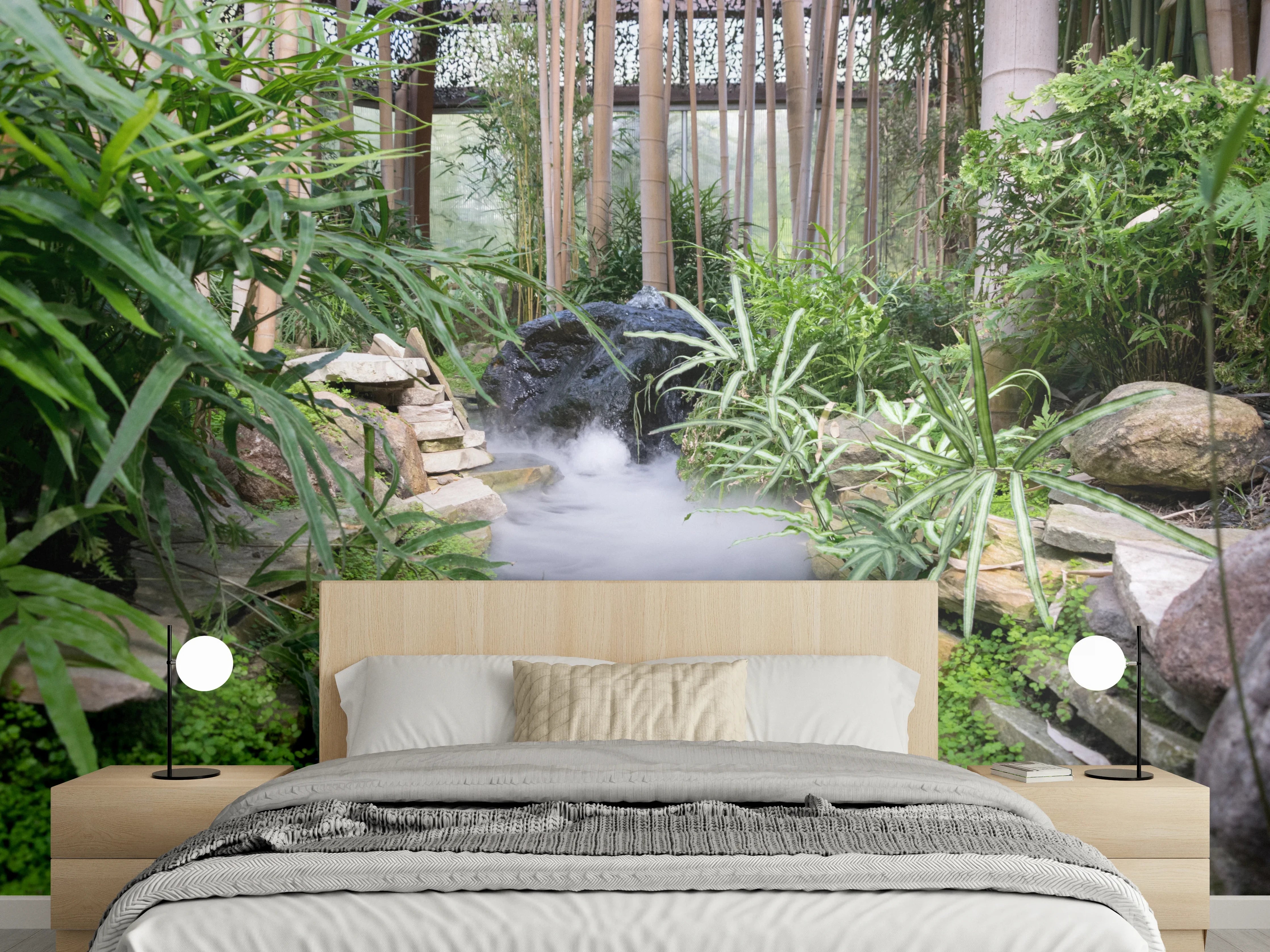 Wandverkleidung Schlafzimmer - Japanischer Zen-Garten mit Seerosenteich