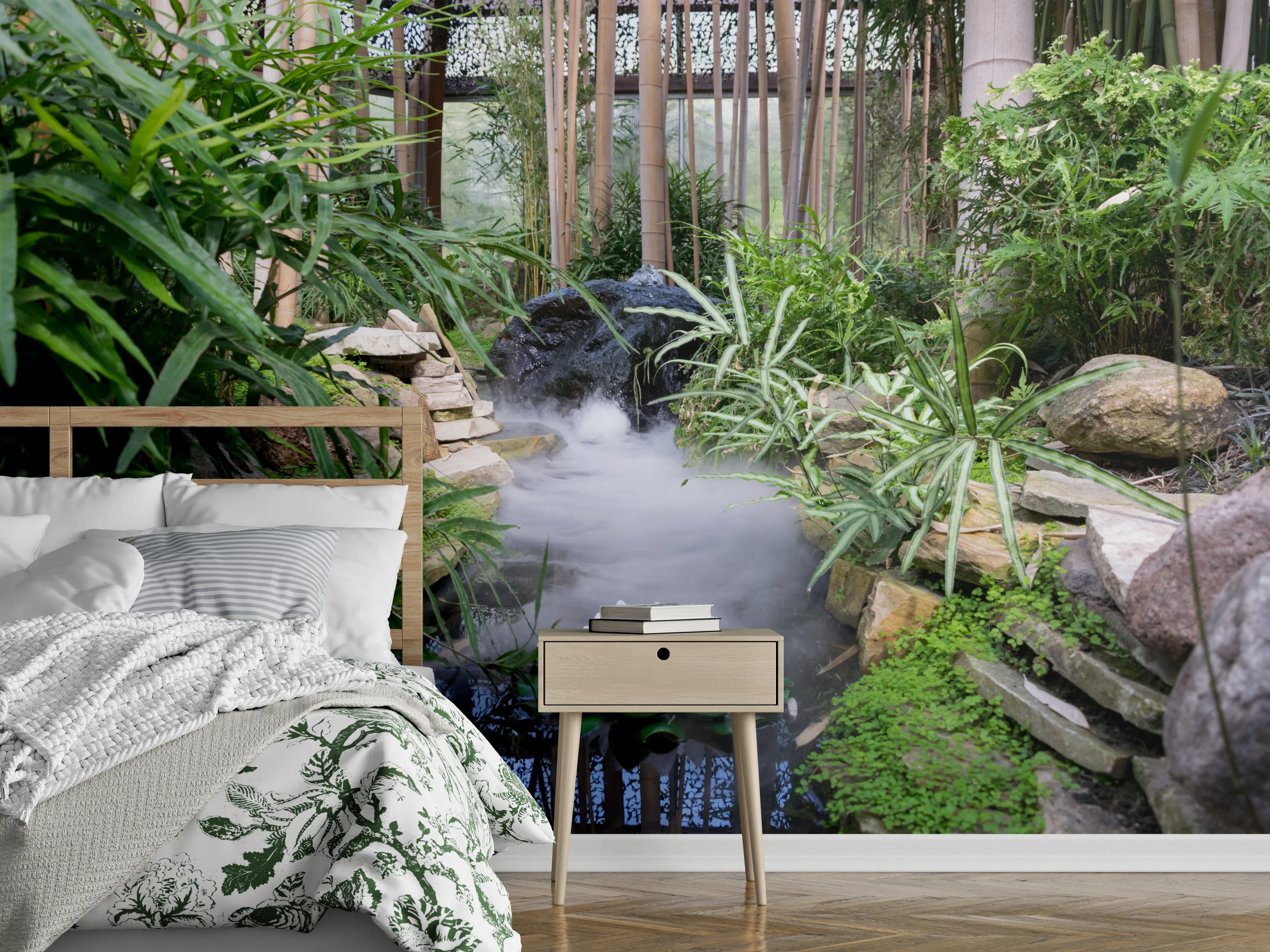 Wandverkleidung Schlafzimmer - Japanischer Zen-Garten mit Seerosenteich