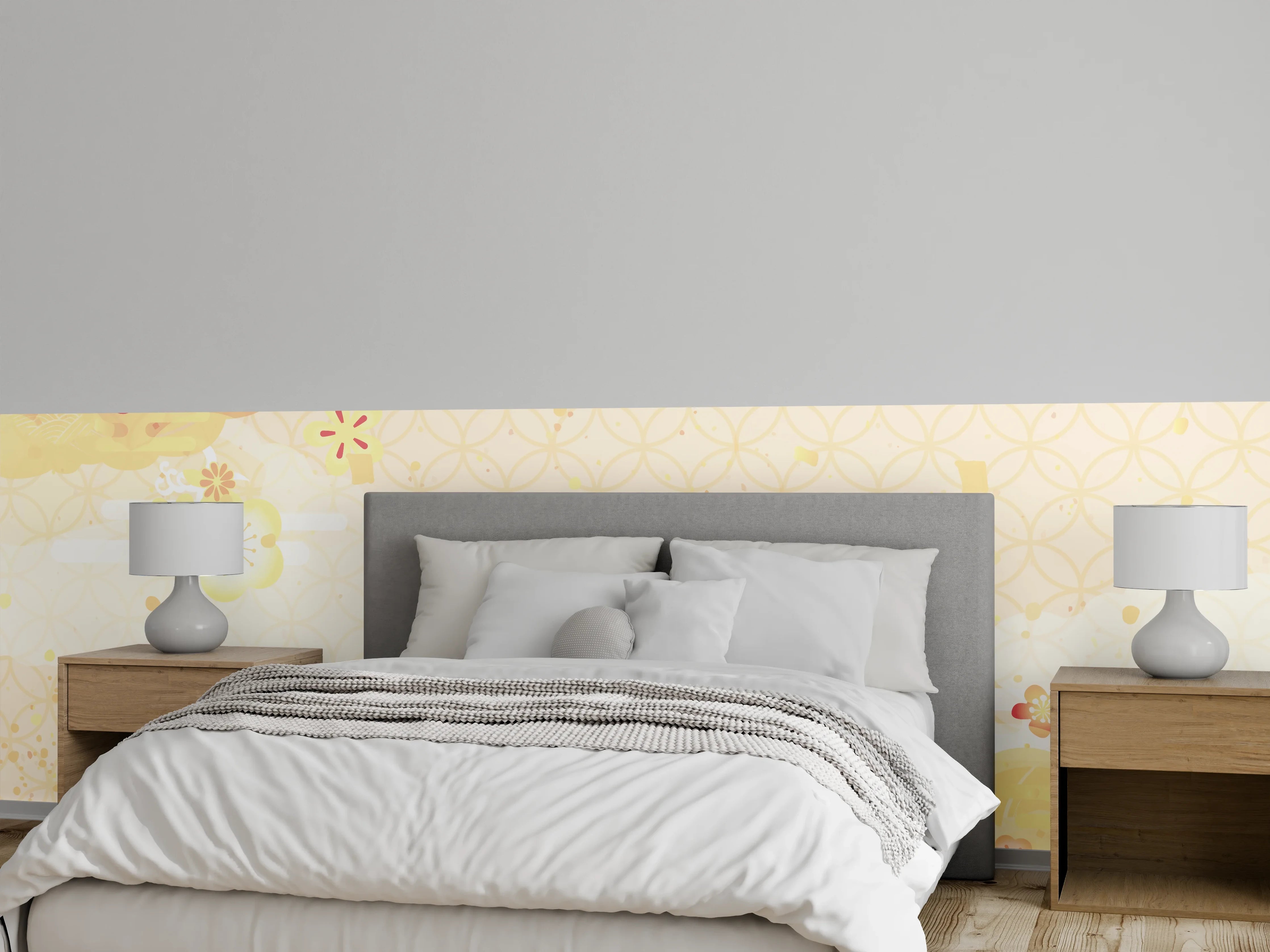 Wandverkleidung Schlafzimmer - Japanisches Muster Pastell Blumen