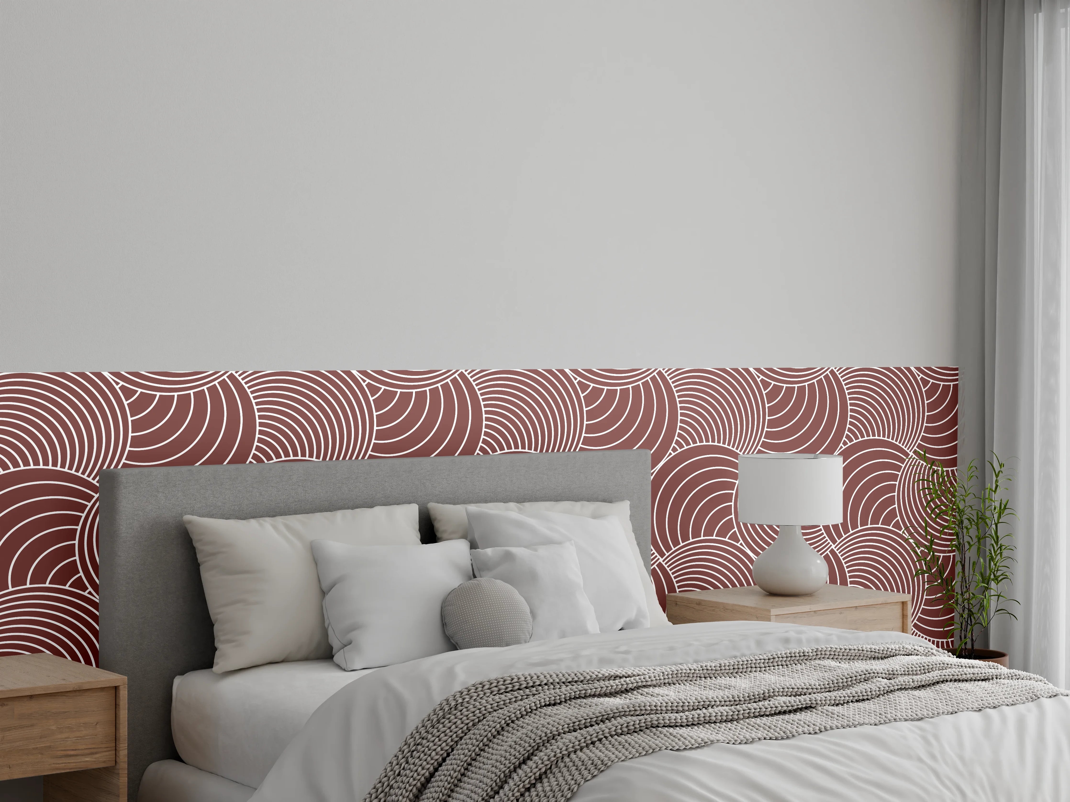 Wandverkleidung Schlafzimmer - Japanisches Wellenmuster Braun Tapete